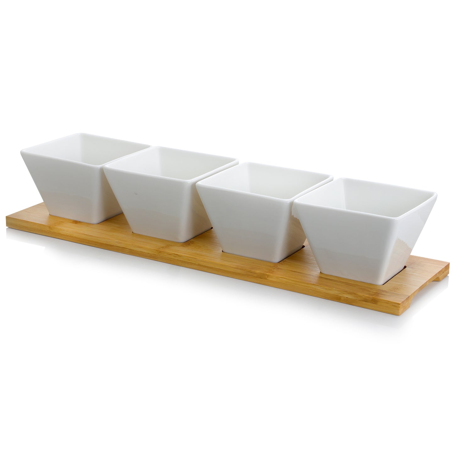 Elama Modern 5pc Appetizer & Condiment Server w 4 Dishes & Bamboo Tray