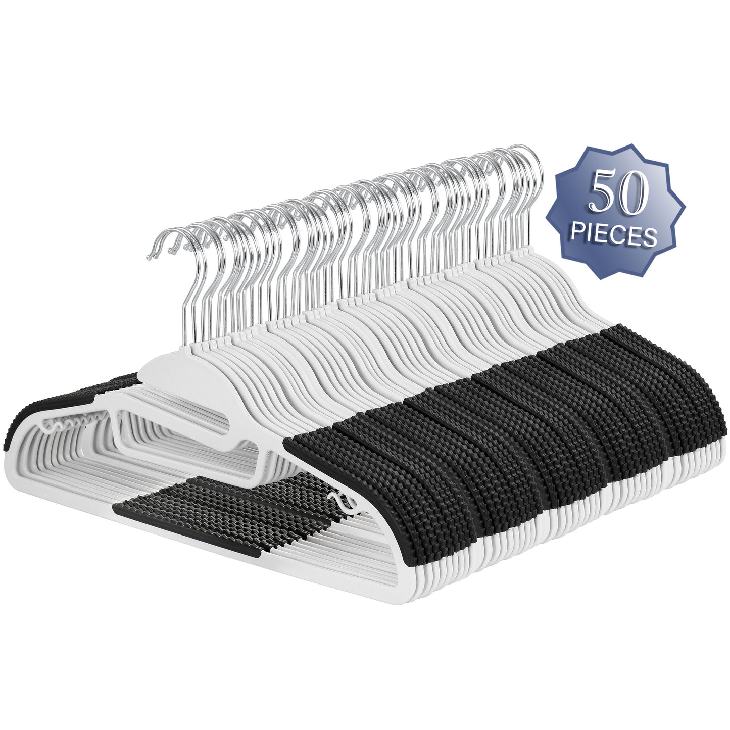 Elama Home 50 Piece Non Slip Hanger w U-slide White & Black