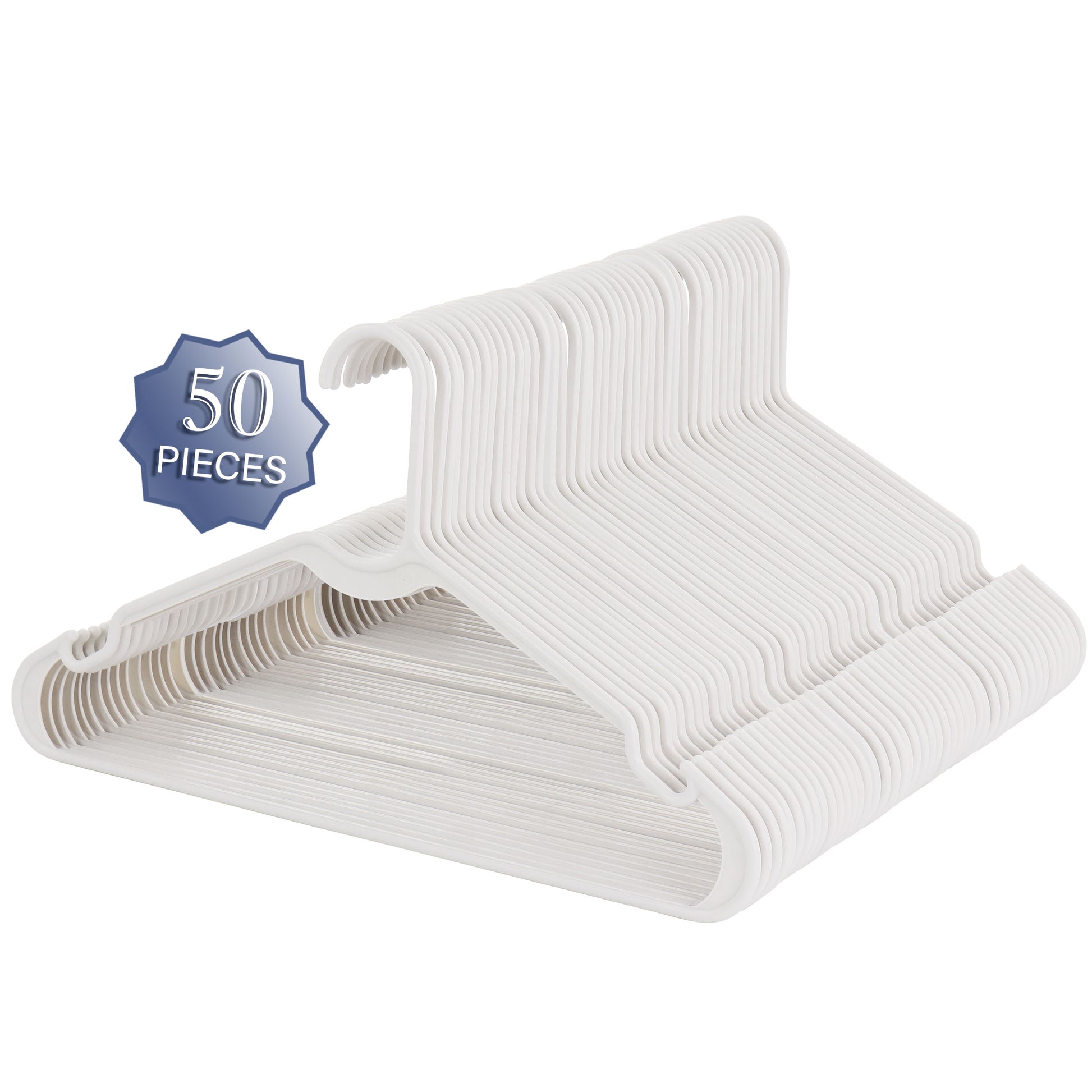 Elama Home 50 Piece Plastic Hanger Set w Notched Shoulders in White