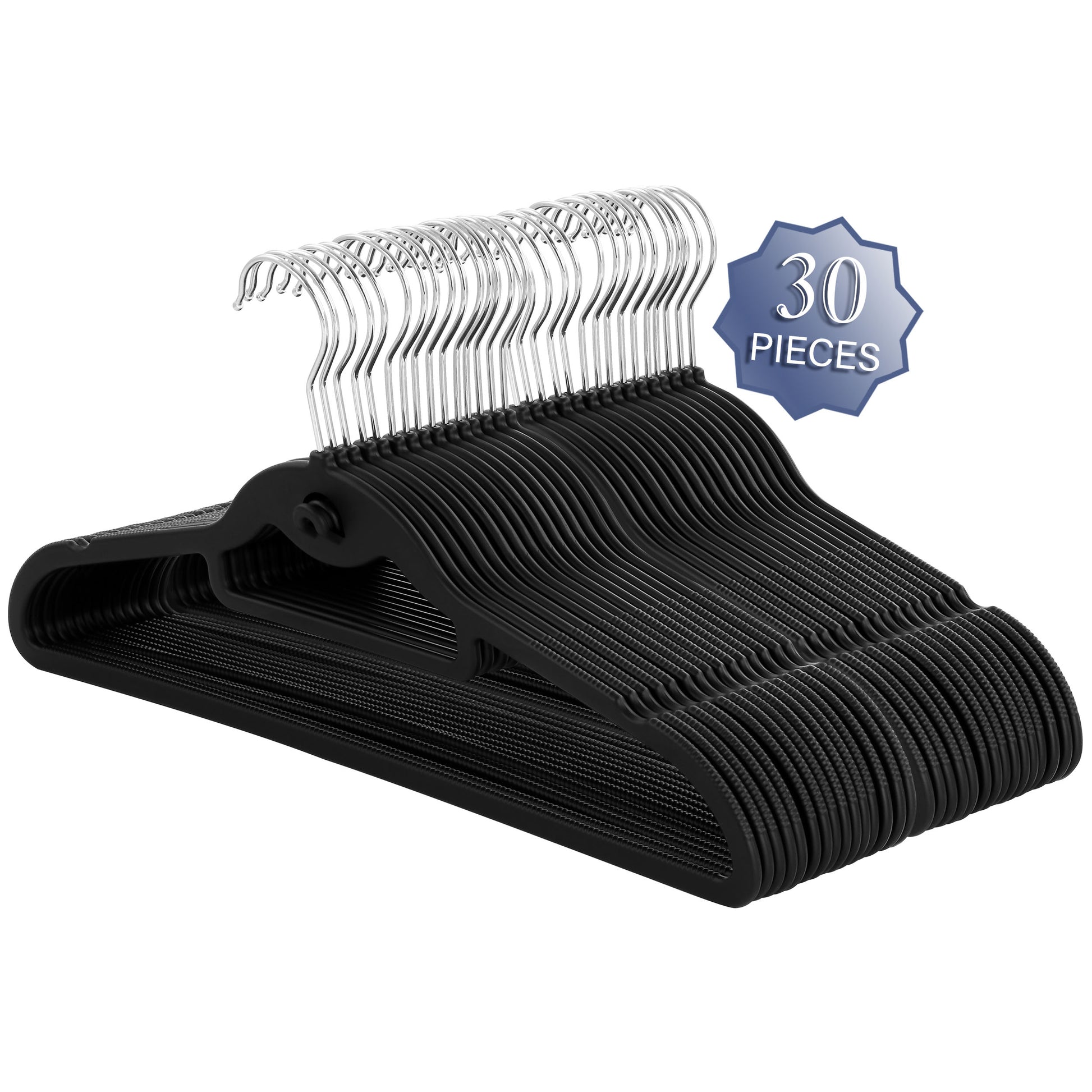 Elama Home 30 Piece Rubber Non Slip Hanger w Hanging Tab in Black