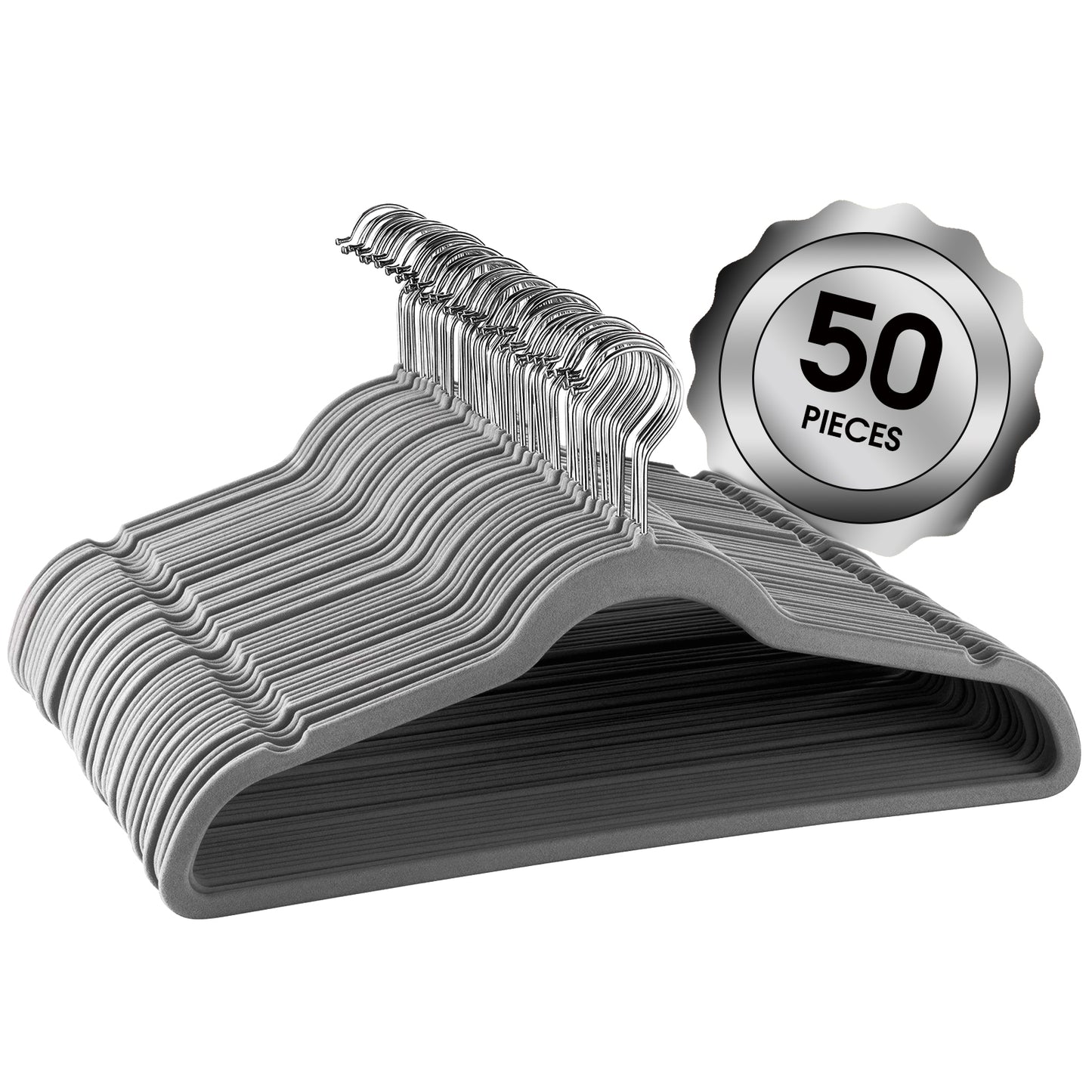 Elama Home 50 Piece Flocked Velvet Clothes Hangers w Stainless Steel Swivel Hoo