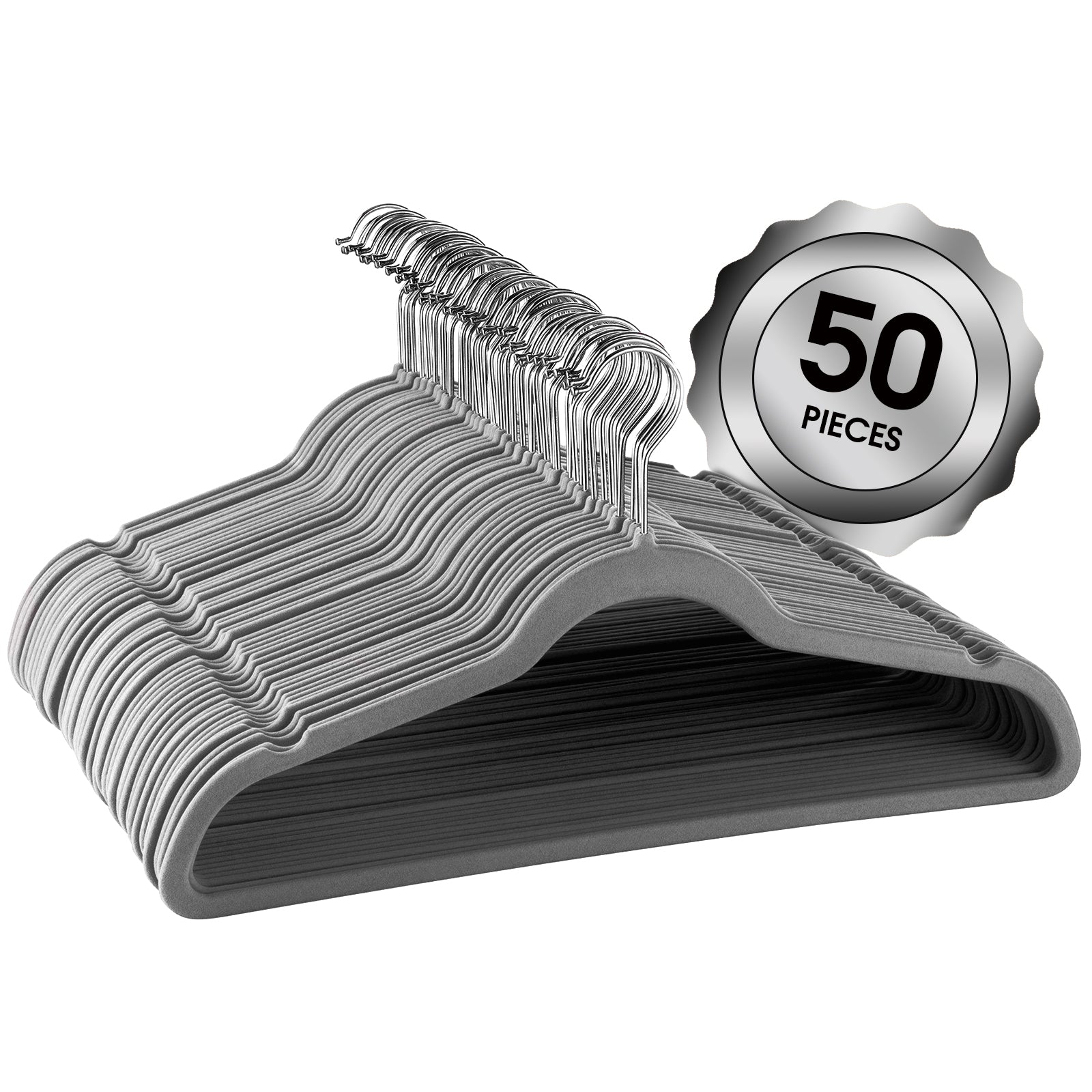 Elama Home 50 Piece Flocked Velvet Clothes Hangers w Stainless Steel Swivel Hoo