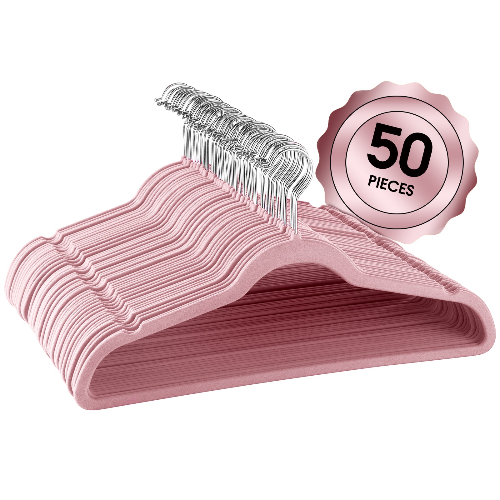 Elama Home 50 Piece Flocked Velvet Clothes Hangers w Stainless Steel Swivel Hoo