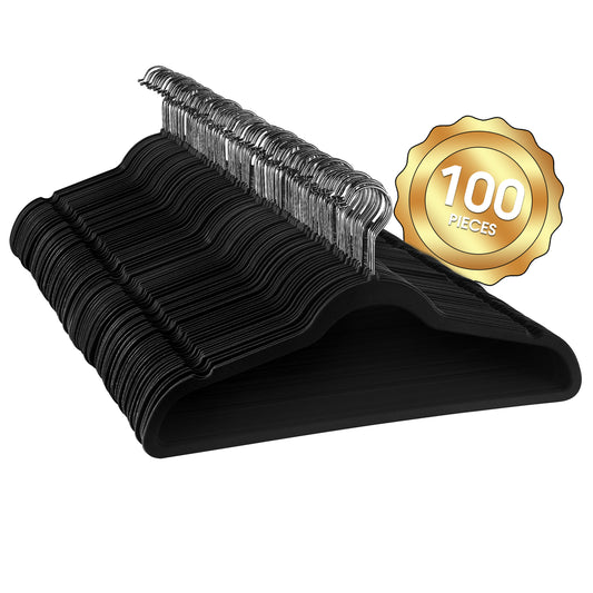 100 Piece Set of Velvet Slim Profile Heavy Duty Felt Hangers w Stainless Steel S