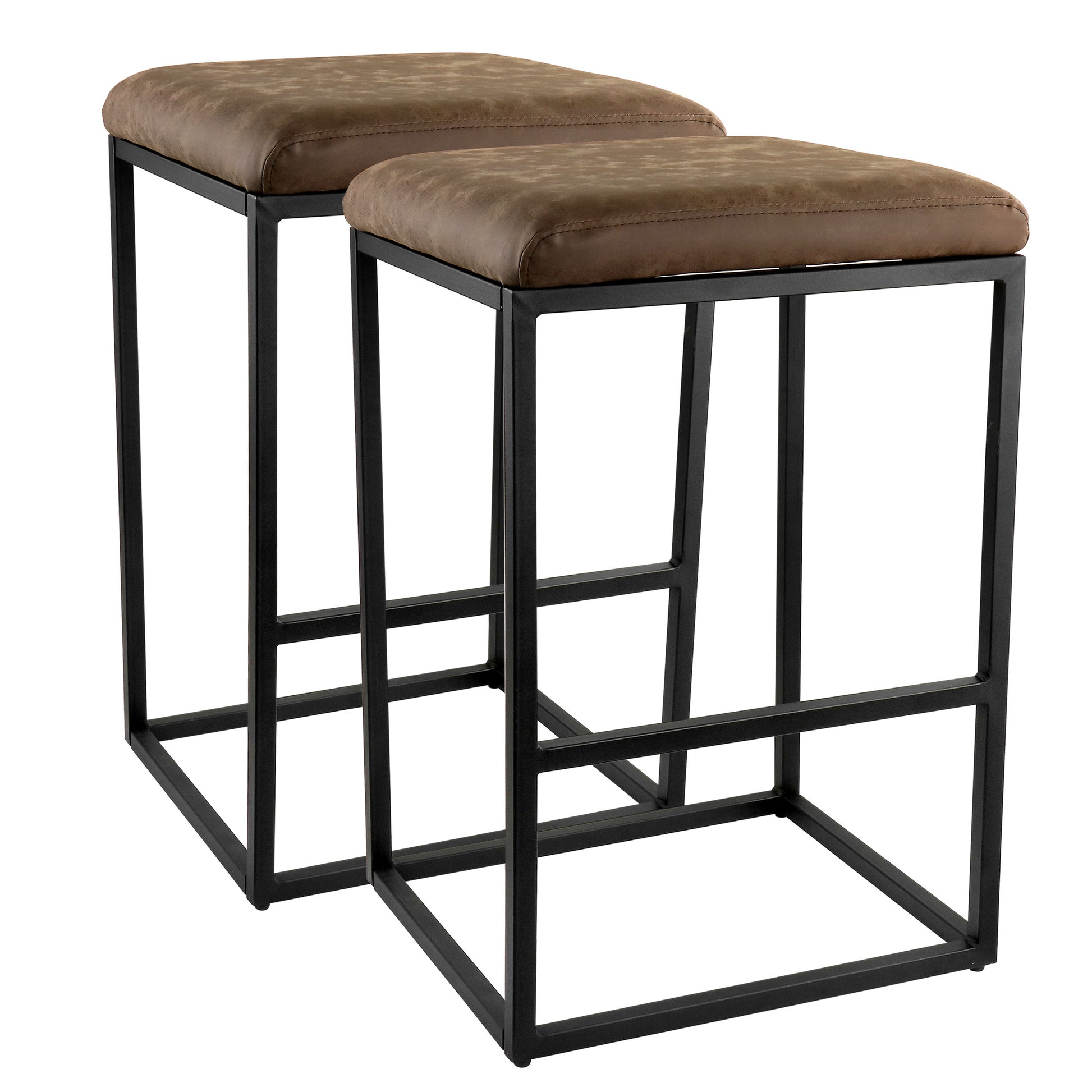 Elama 2 Piece Faux Leather Bar Chair in Brown w Black Base