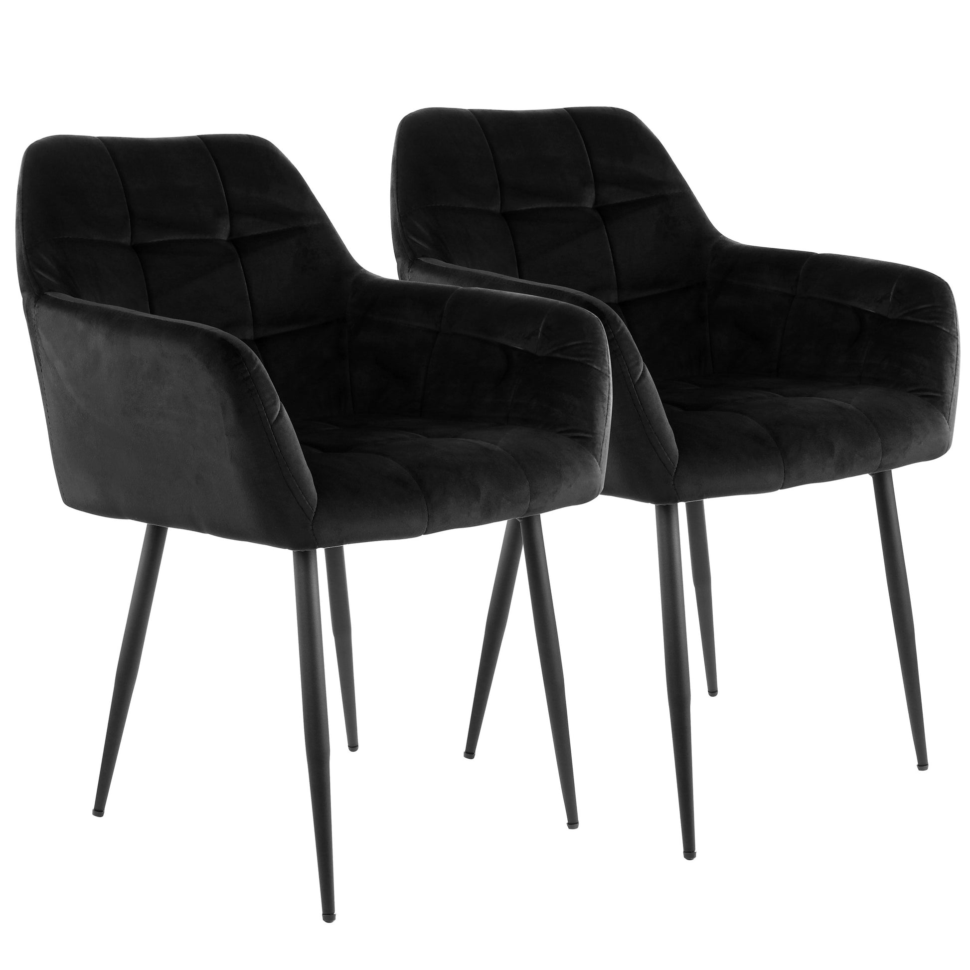 Elama 2 Piece Velvet Tufted Accent Chair in Black w Black Metal Legs