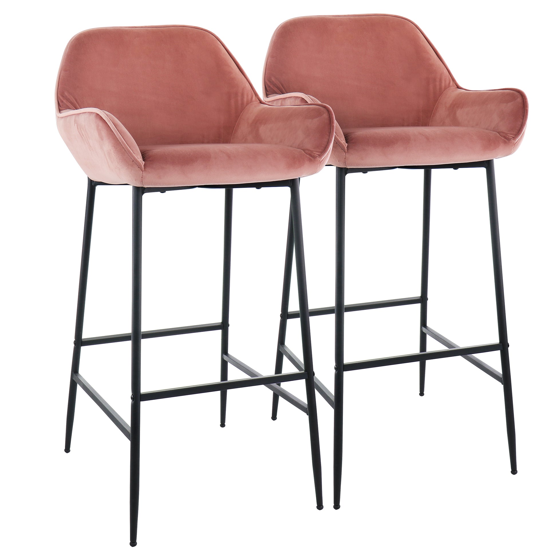 Elama 2 Piece Velvet Bar Stool in Blush Pink w Black Legs