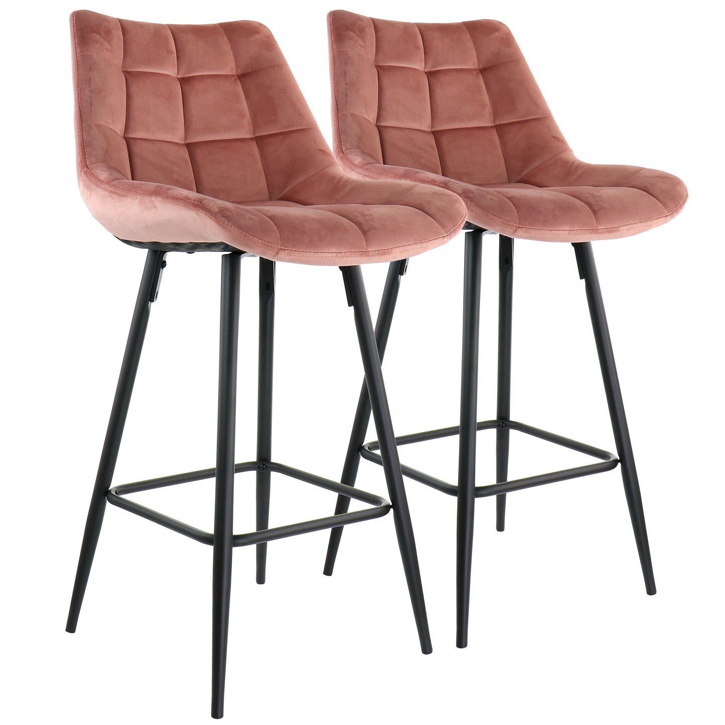 Elama 2 Piece Velvet Tufted Bar Chair in Pink w Metal Legs