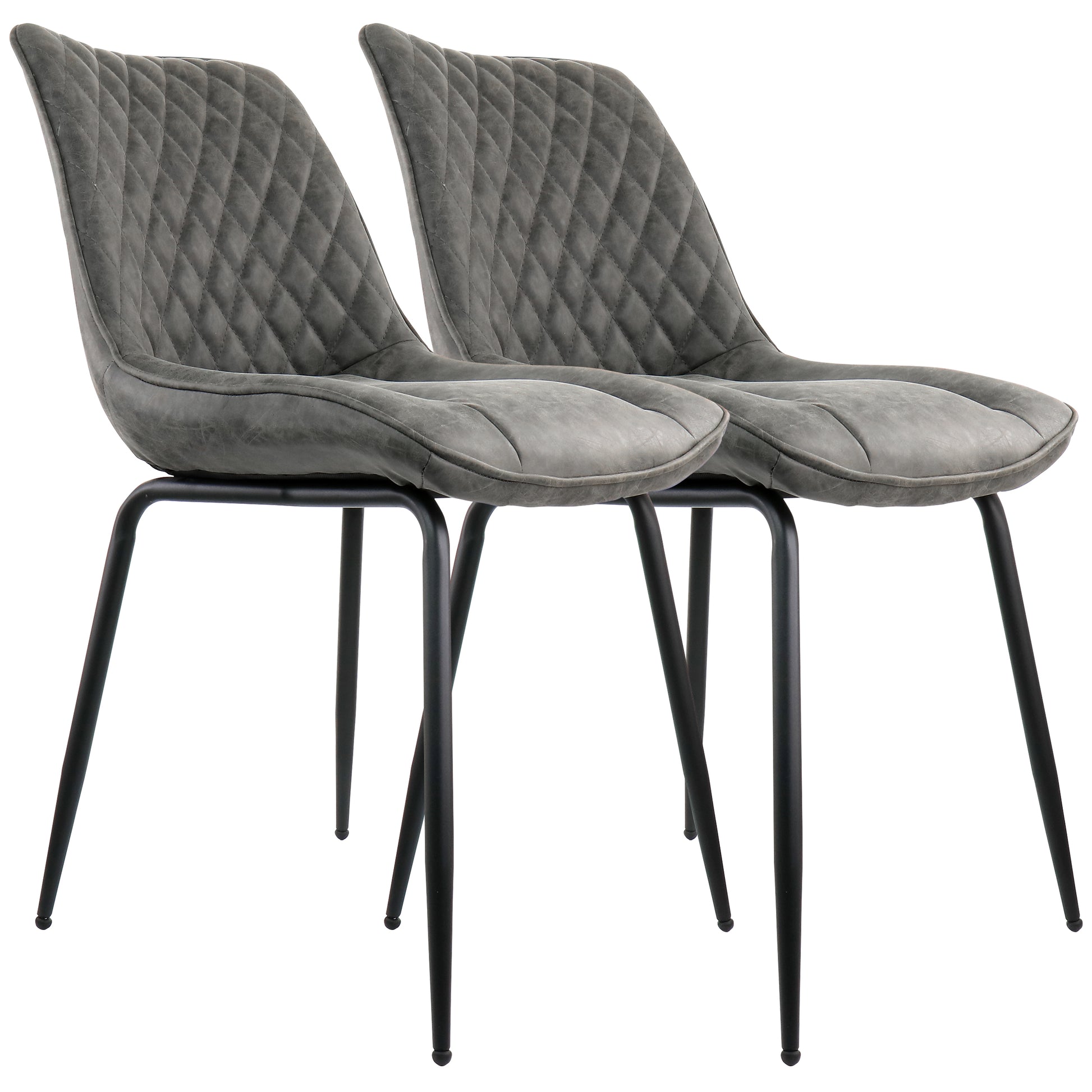 Elama 2 Piece Vintage Faux Leather Tufted Chair in Gray w Black Metal Legs