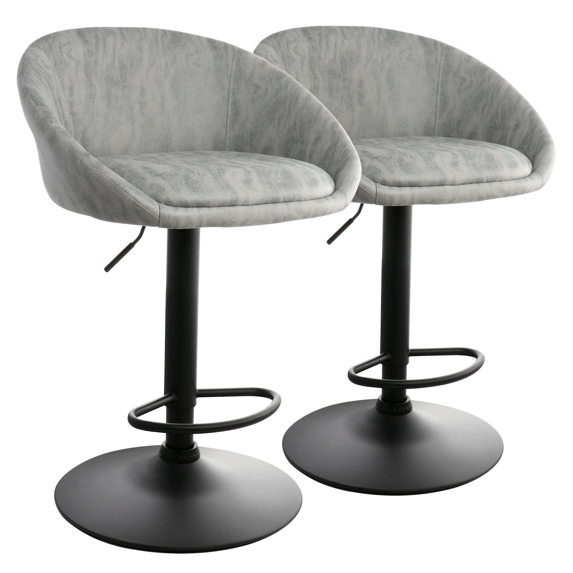 Elama 2 Piece Cloth Adjustable Bar Stool Set in Gray w Black Base