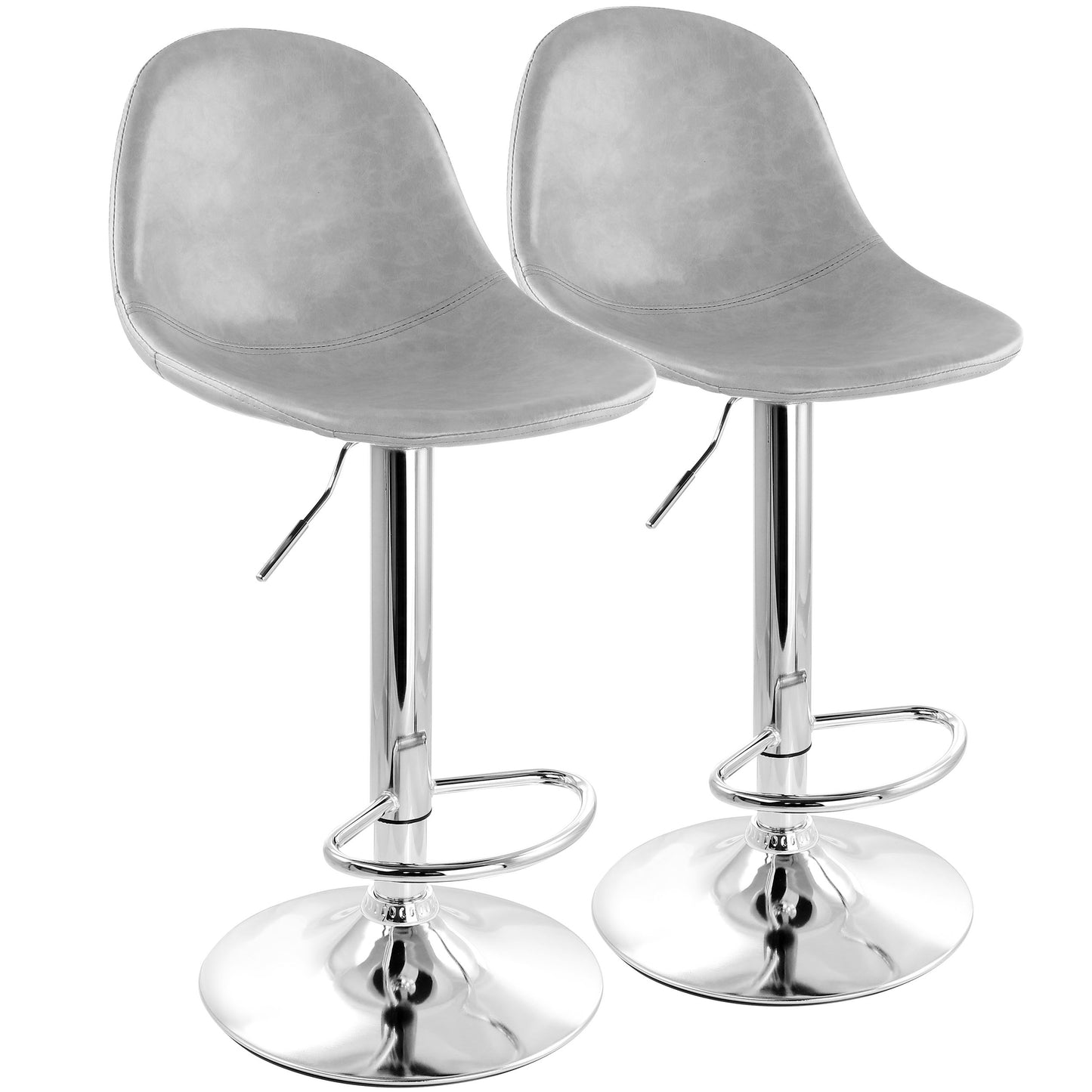 Elama 2 Piece Adjustable Distressed Faux Leather Bucket Bar Stools in Gray w Ch