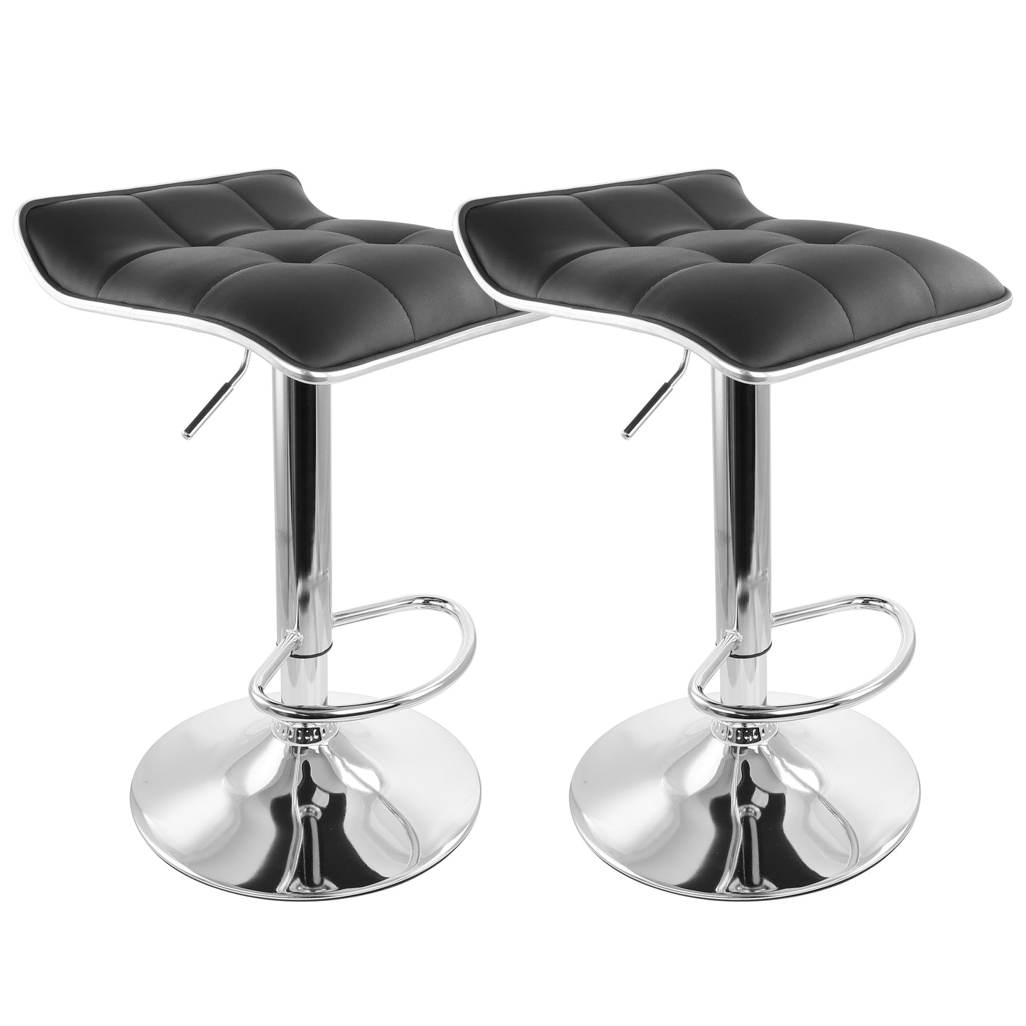 Elama 2 Piece Tufted Faux Leather Adjustable Bar Stool w Low Back in Black w Ch