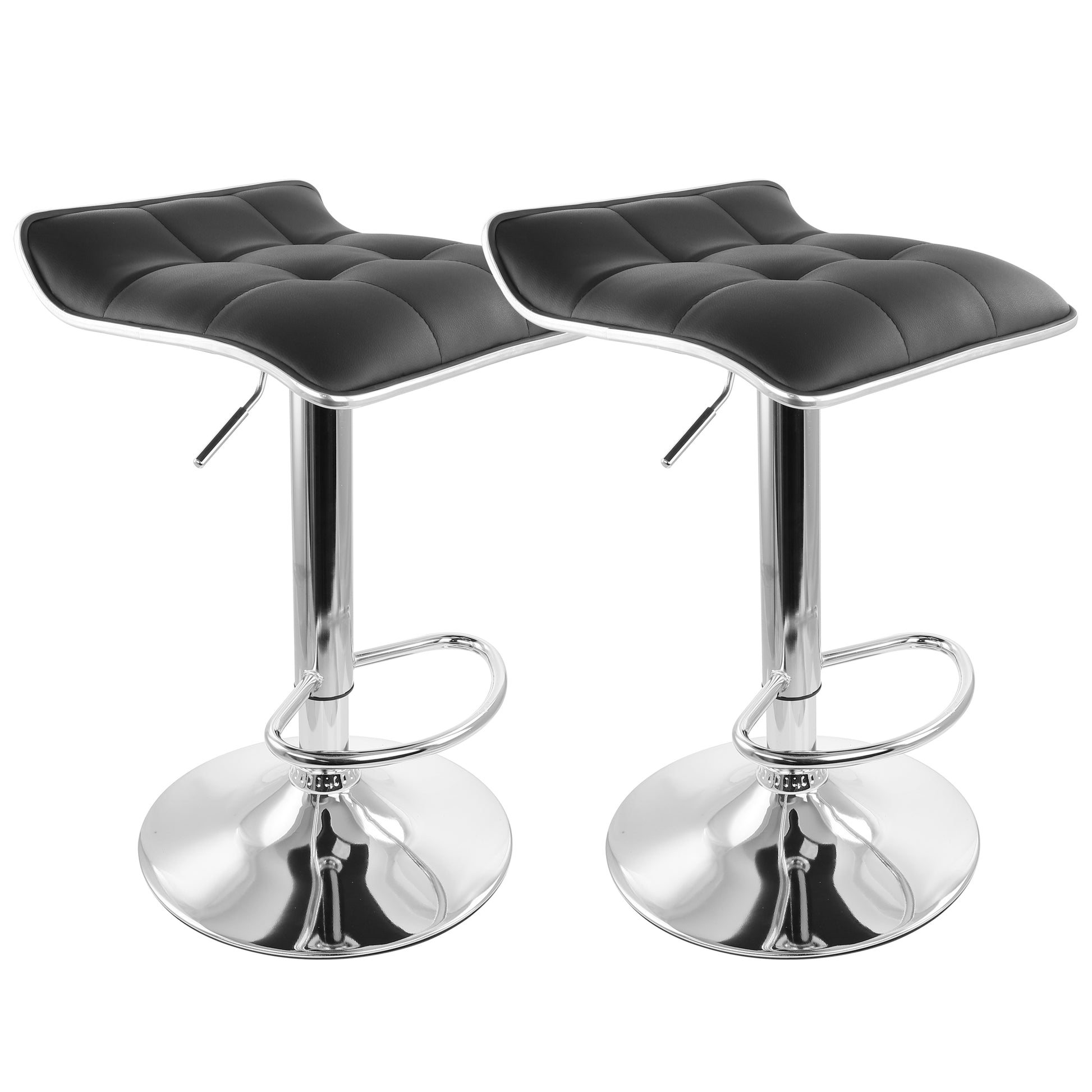 Elama 2 Piece Tufted Faux Leather Adjustable Bar Stool w Low Back in Black w Ch