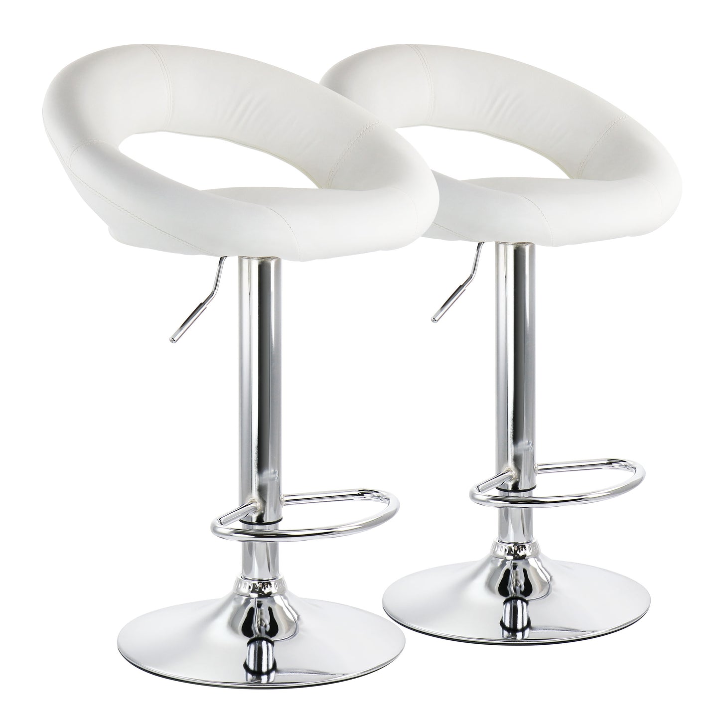 Elama 2 Piece Retro Adjustable Faux Leather Bar Stool in White w Chrome Base