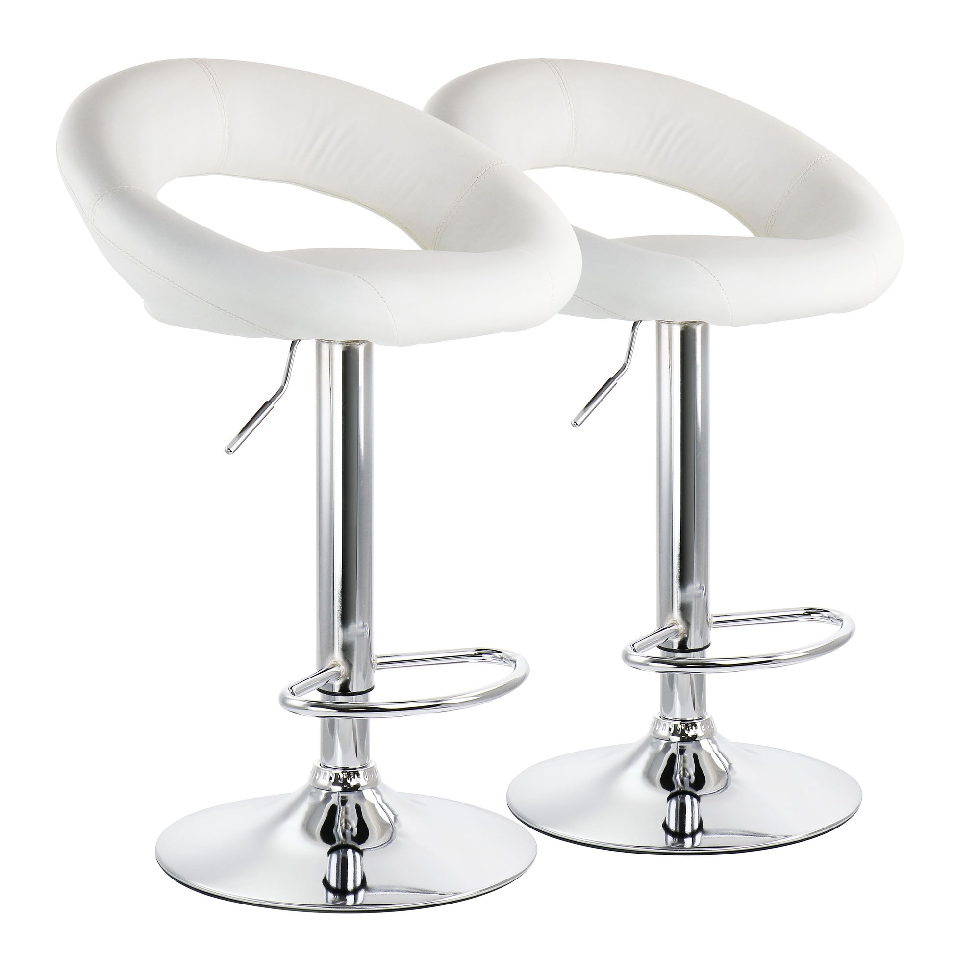 Elama 2 Piece Retro Adjustable Faux Leather Bar Stool in White w Chrome Base