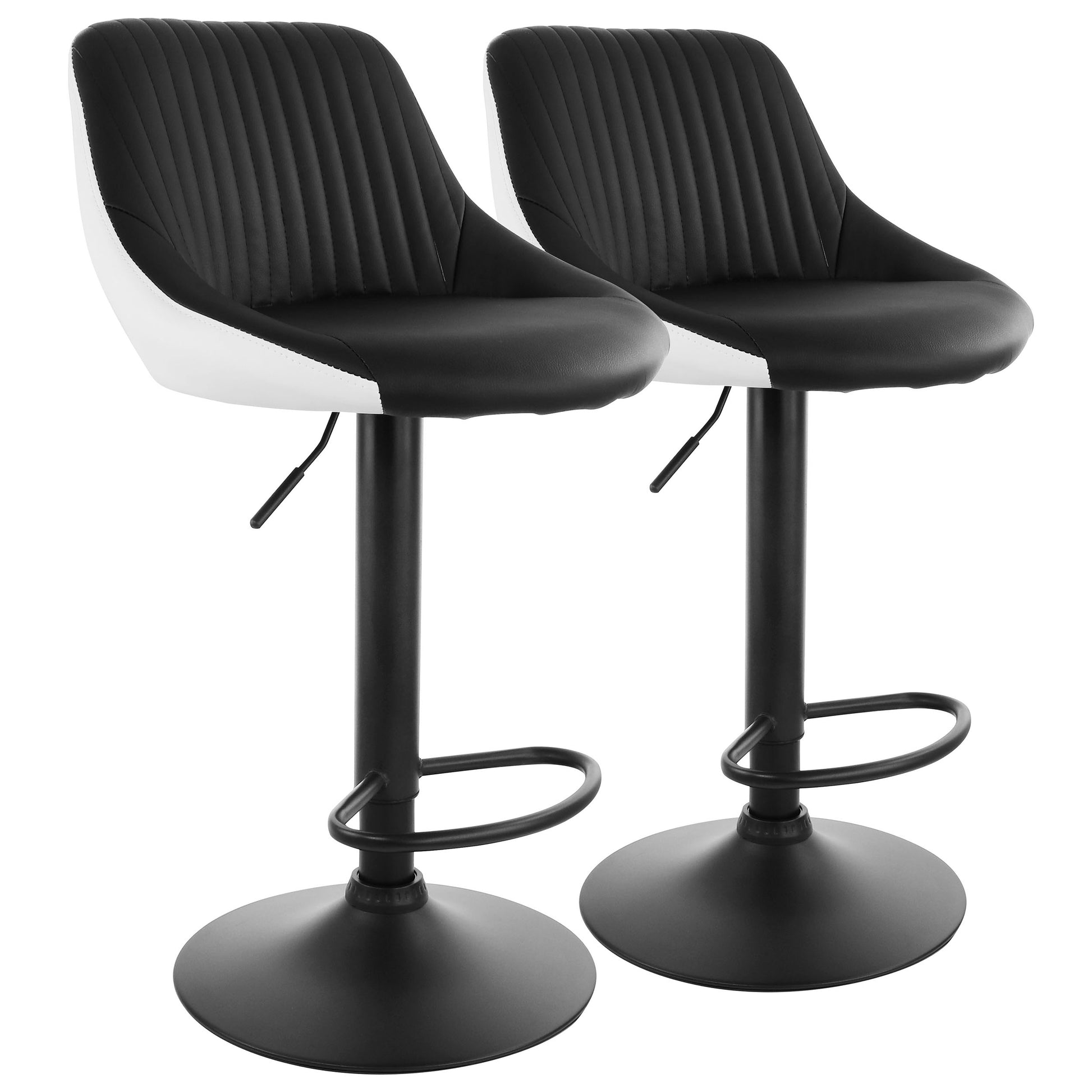 Elama 2 Piece Faux Leather Adjustable Bar Stool in Black & White w Black Base