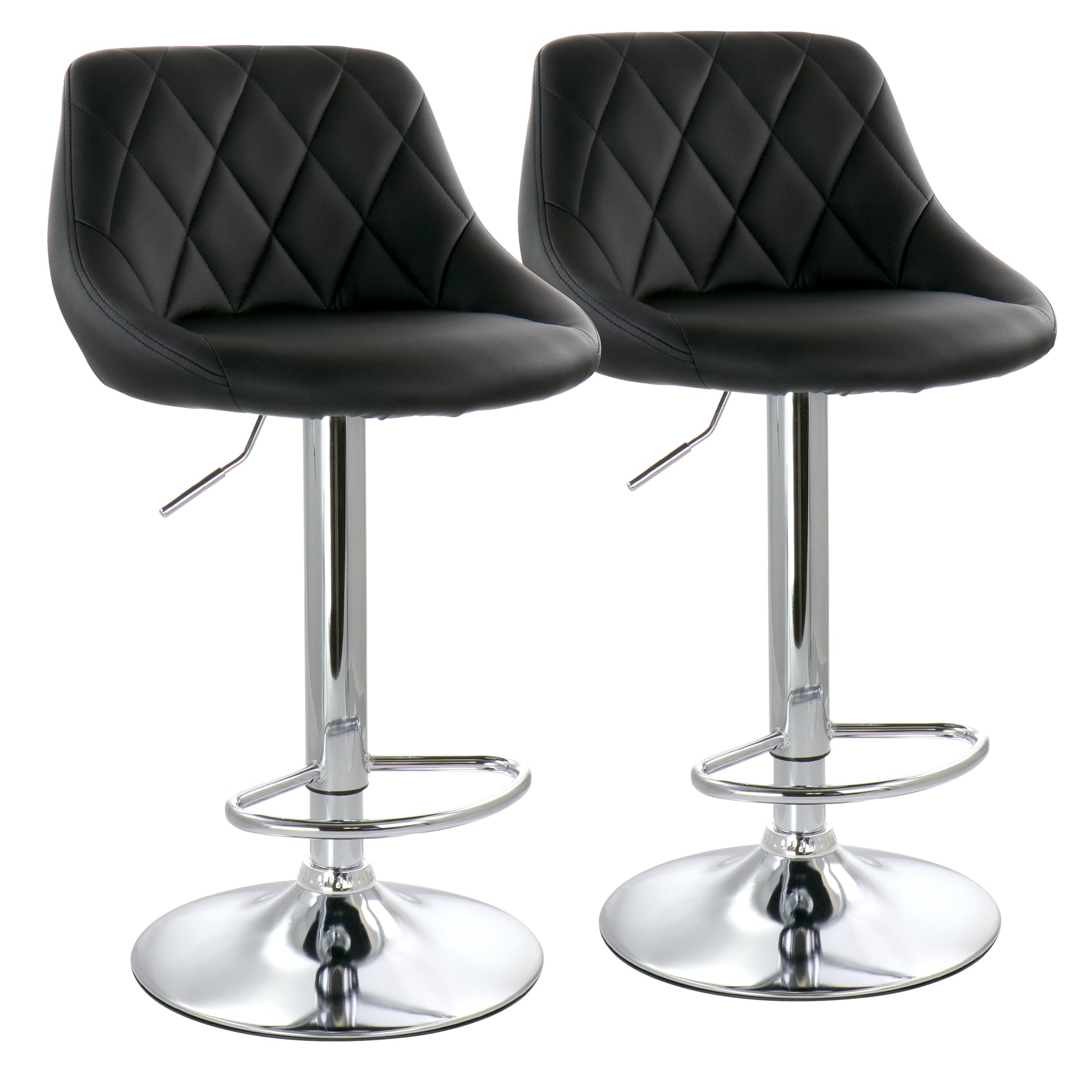 Elama 2 Piece Diamond Stitched Faux Leather Bar Stool in Black w Chrome Base &