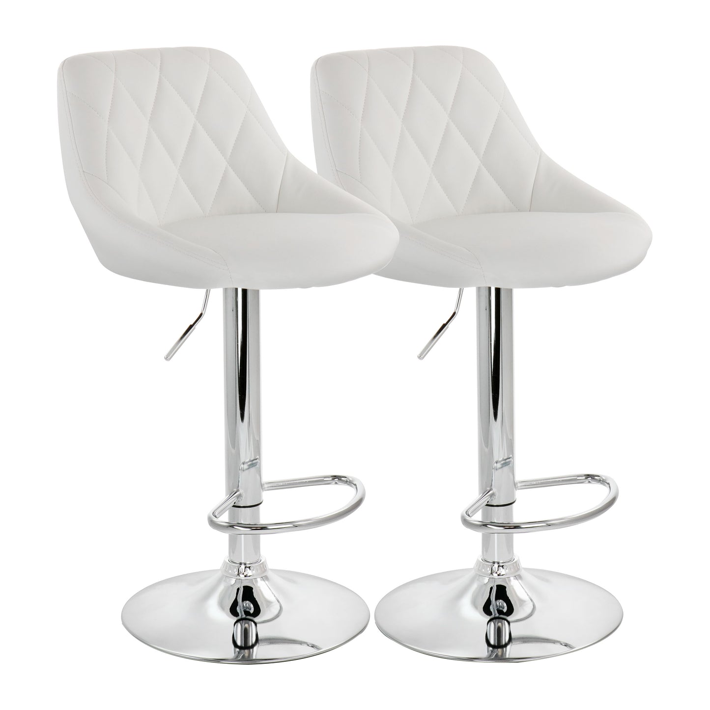 Elama 2 Piece Diamond Stitched Faux Leather Bar Stool in White w Chrome Base  &