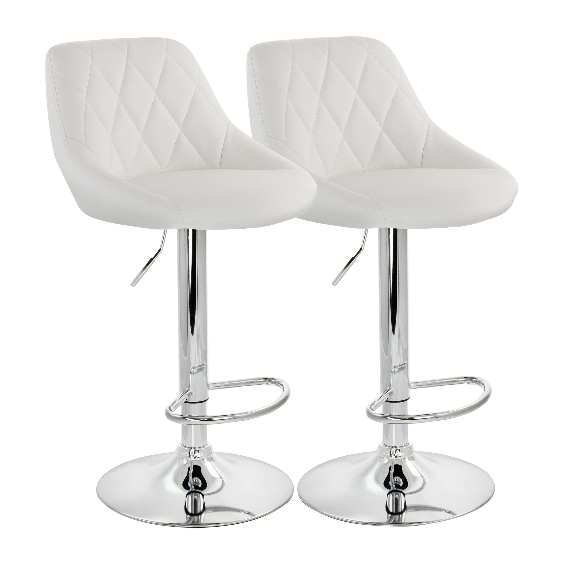 Elama 2 Piece Diamond Stitched Faux Leather Bar Stool in White w Chrome Base  &