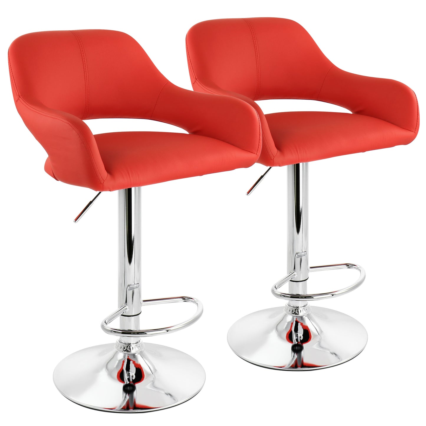 Elama 2 Piece Adjustable Faux Leather Bar Stool in Red w Chrome Base