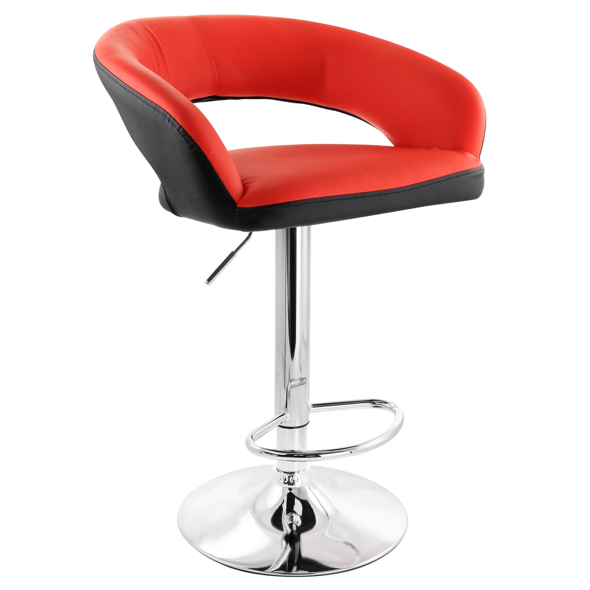 Elama Adjustable Faux Leather Open Back Bar Stool in Red & Black
