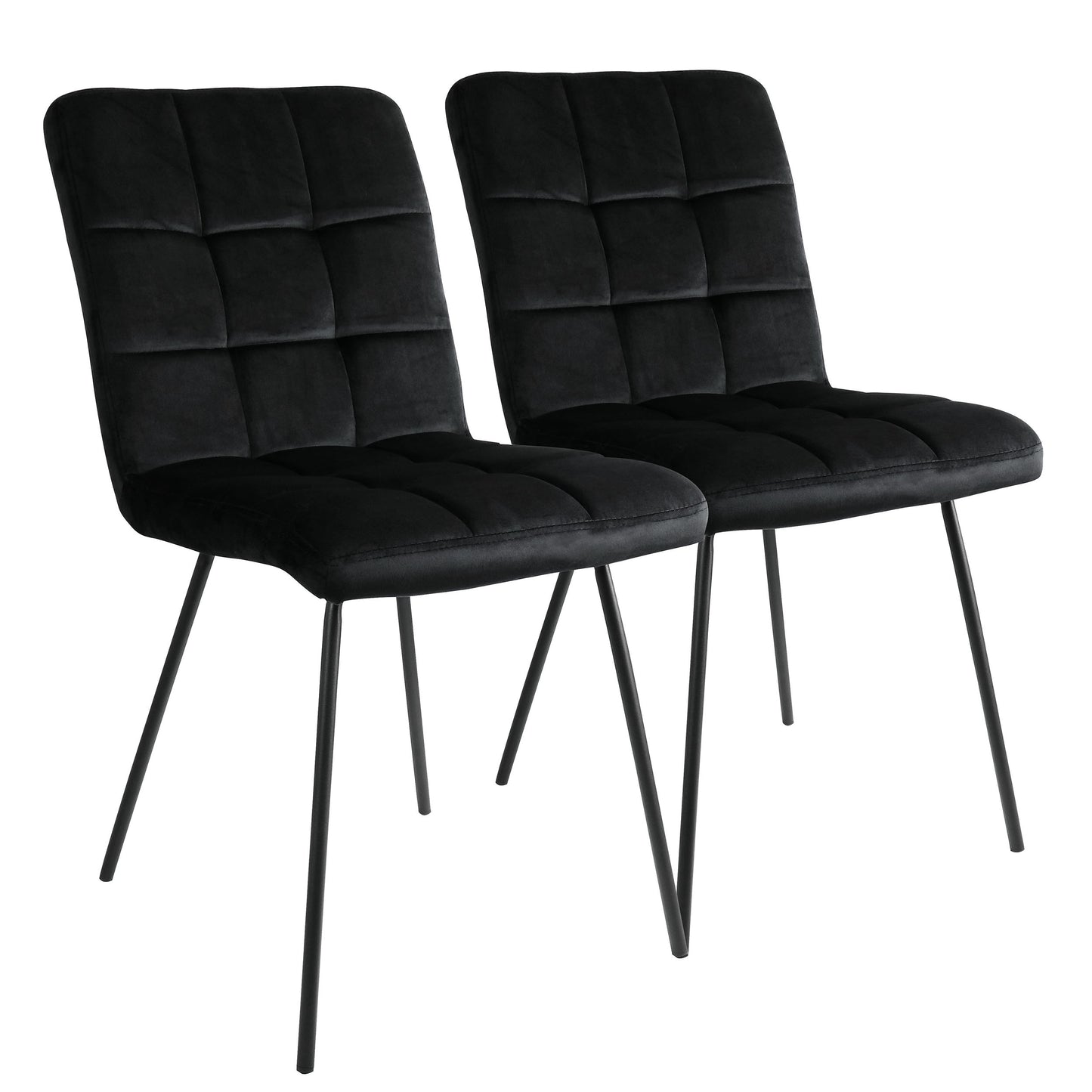 Elama 2 Piece Velvet Tufted Accent Chairs in Black w Black Metal Legs