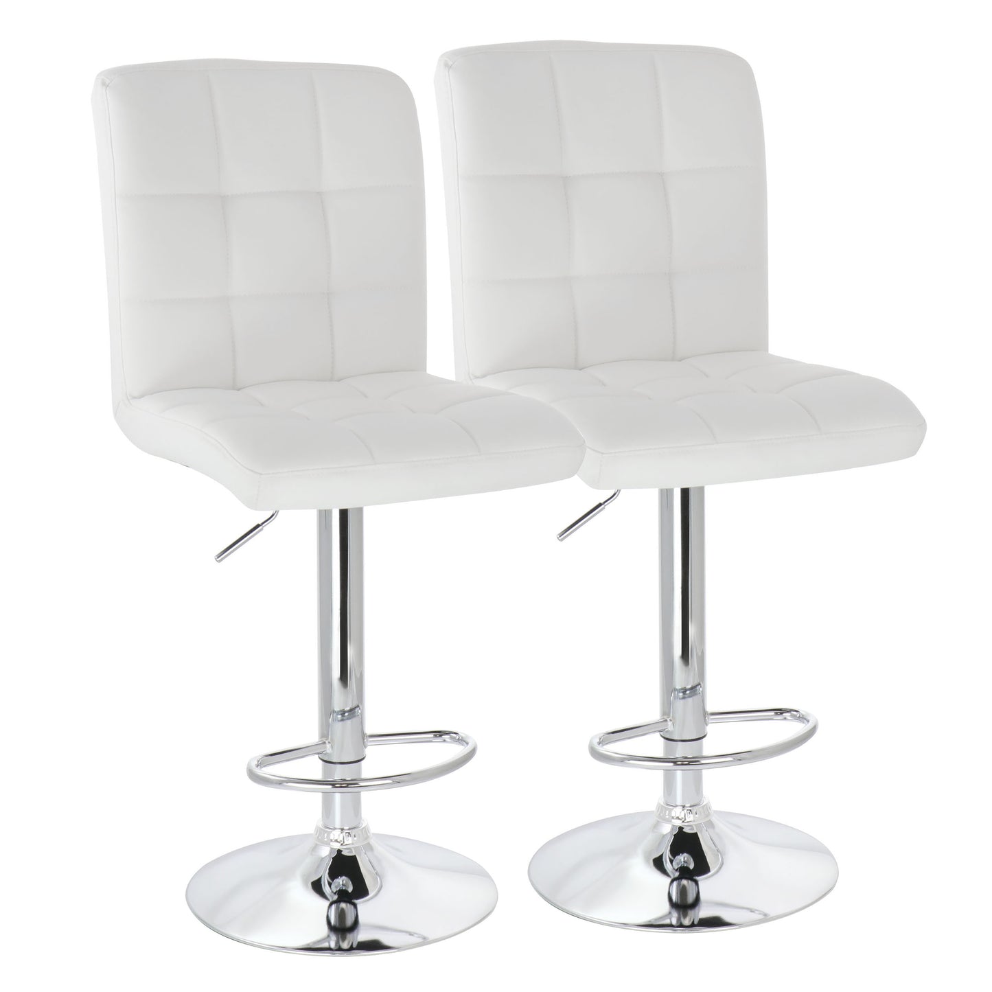 Elama 2 Piece Square Tufted Faux Leather Adjustable Bar Stool in White w Chrome