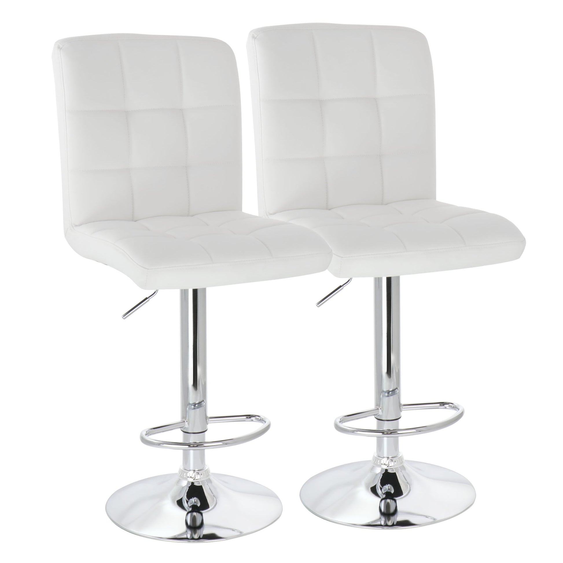 Elama 2 Piece Square Tufted Faux Leather Adjustable Bar Stool in White w Chrome