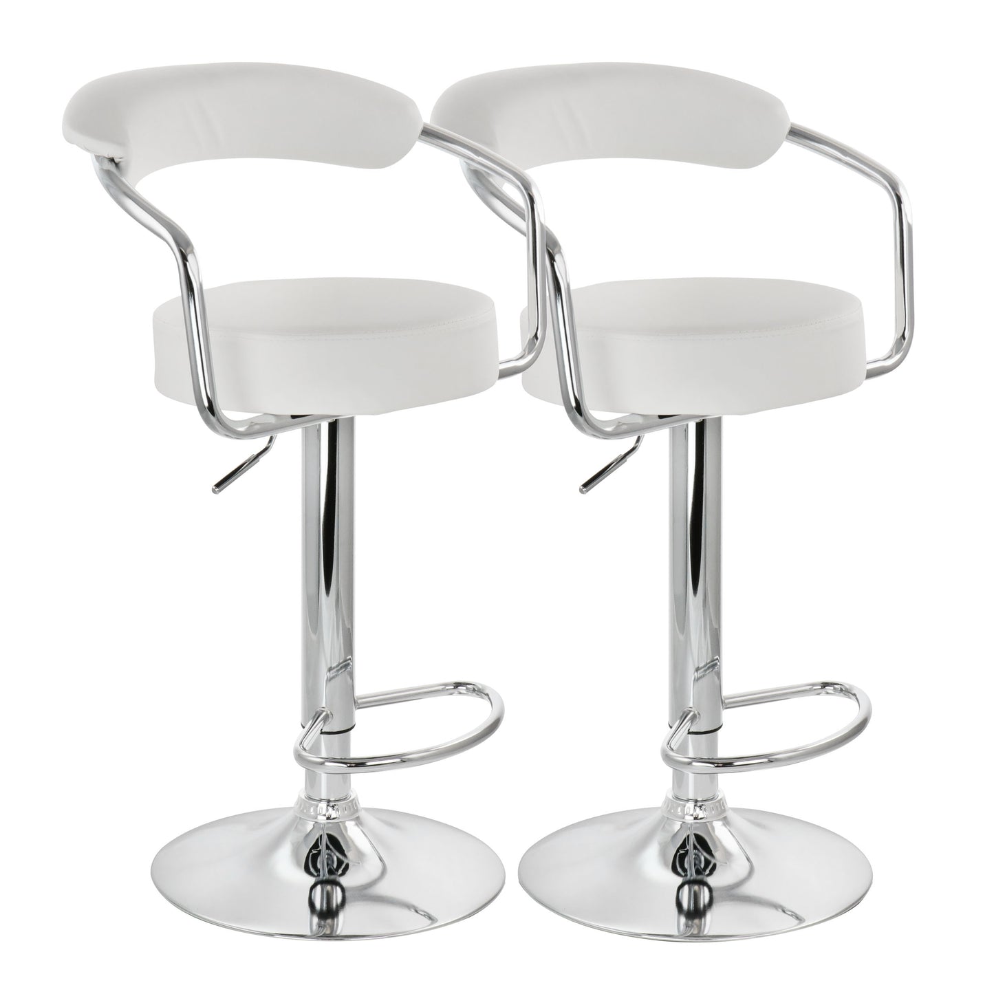 Elama 2 Piece Faux Leather Retro Adjustable Bar Stool in White w Chrome Handles