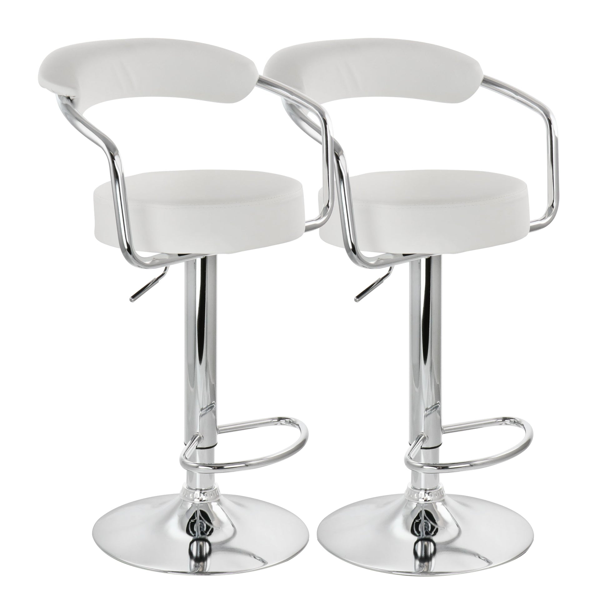 Elama 2 Piece Faux Leather Retro Adjustable Bar Stool in White w Chrome Handles