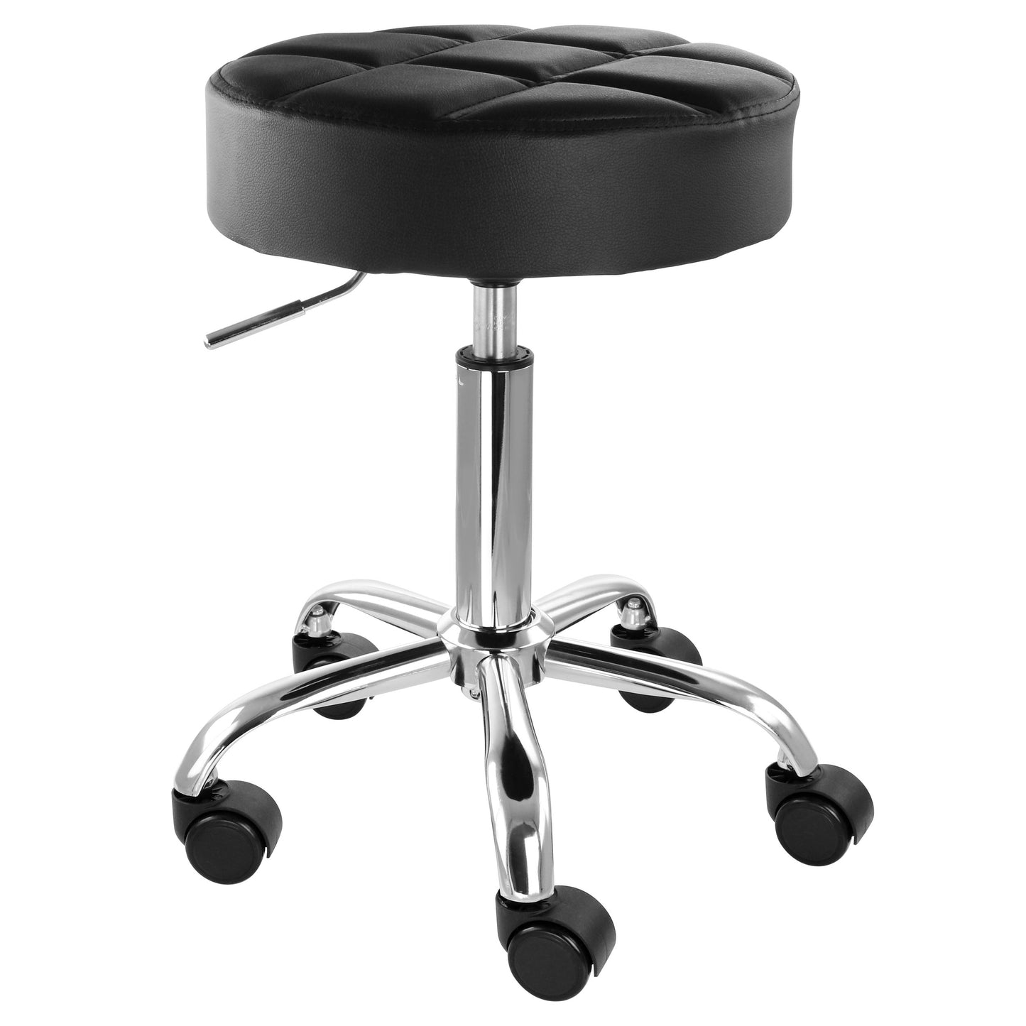Elama Faux Leather Adjustable Backless Rolling Stool Black w Chrome Base
