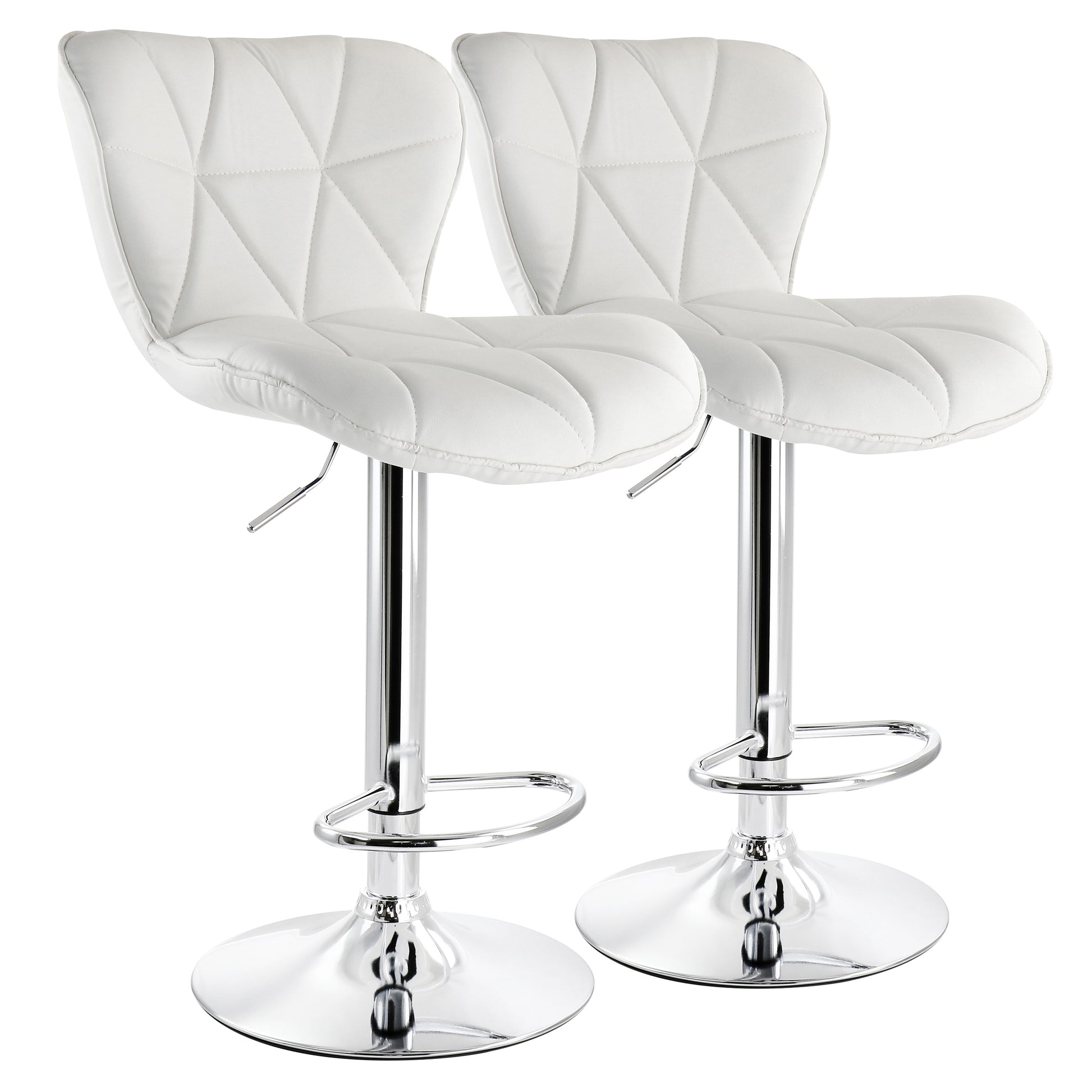 Elama 2 Piece Diamond Tufted Faux Leather Adjustable Bar Stool in White w Chrom