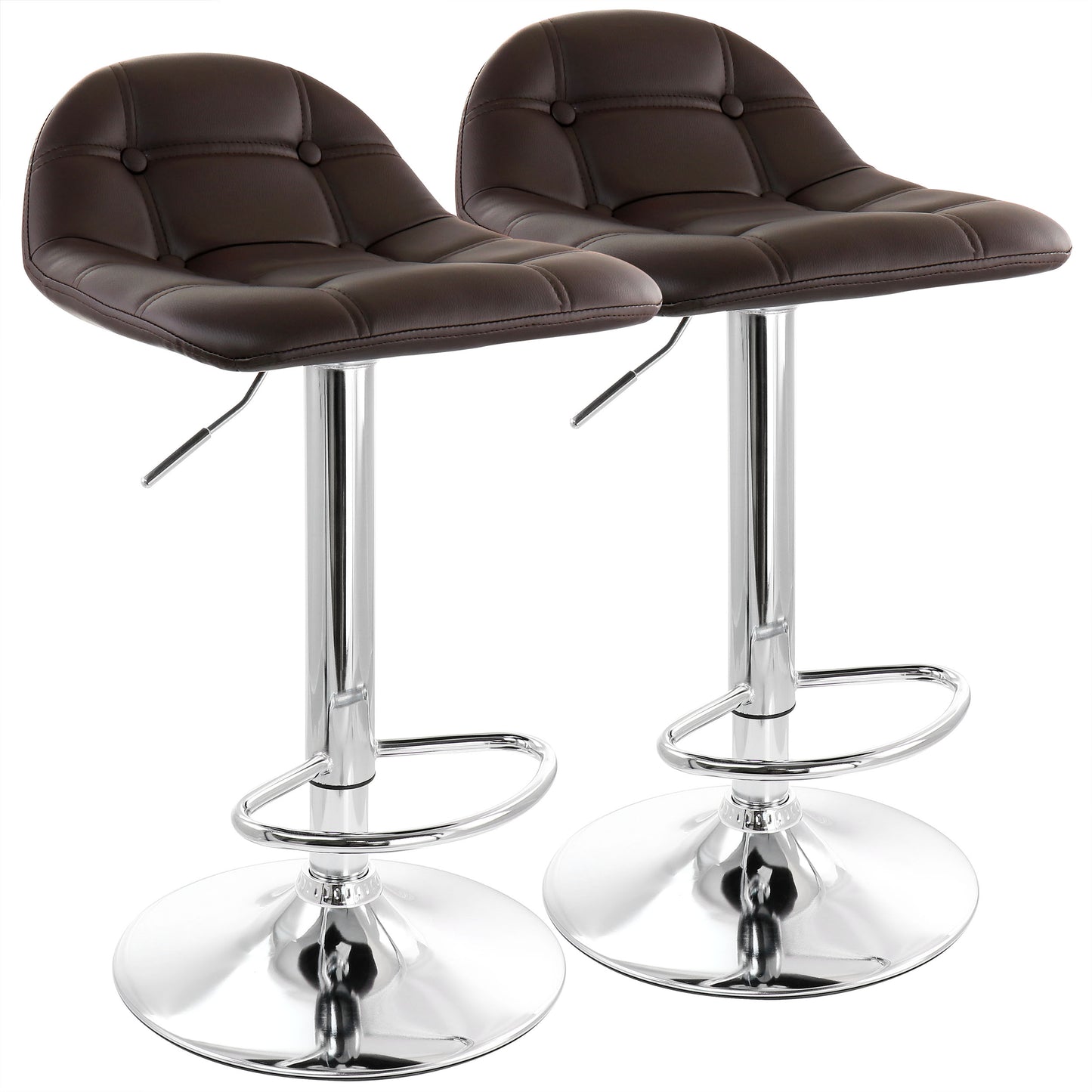 Elama 2 Piece Adjustable Faux Leather Bar Stool Dark Brown w Chrome Base