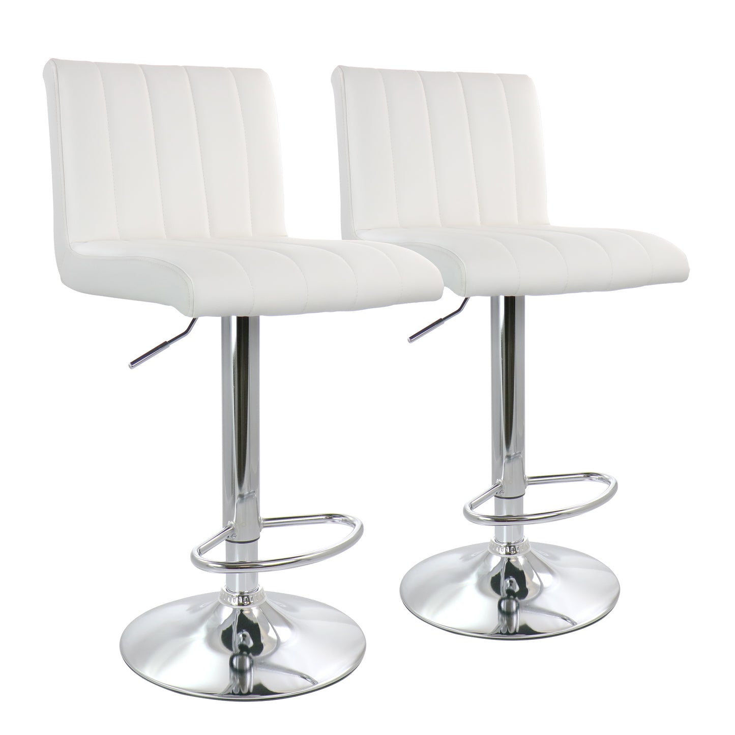 Elama 2 Piece Tufted Faux Leather Adjustable Bar Stool in White w Chromed Base
