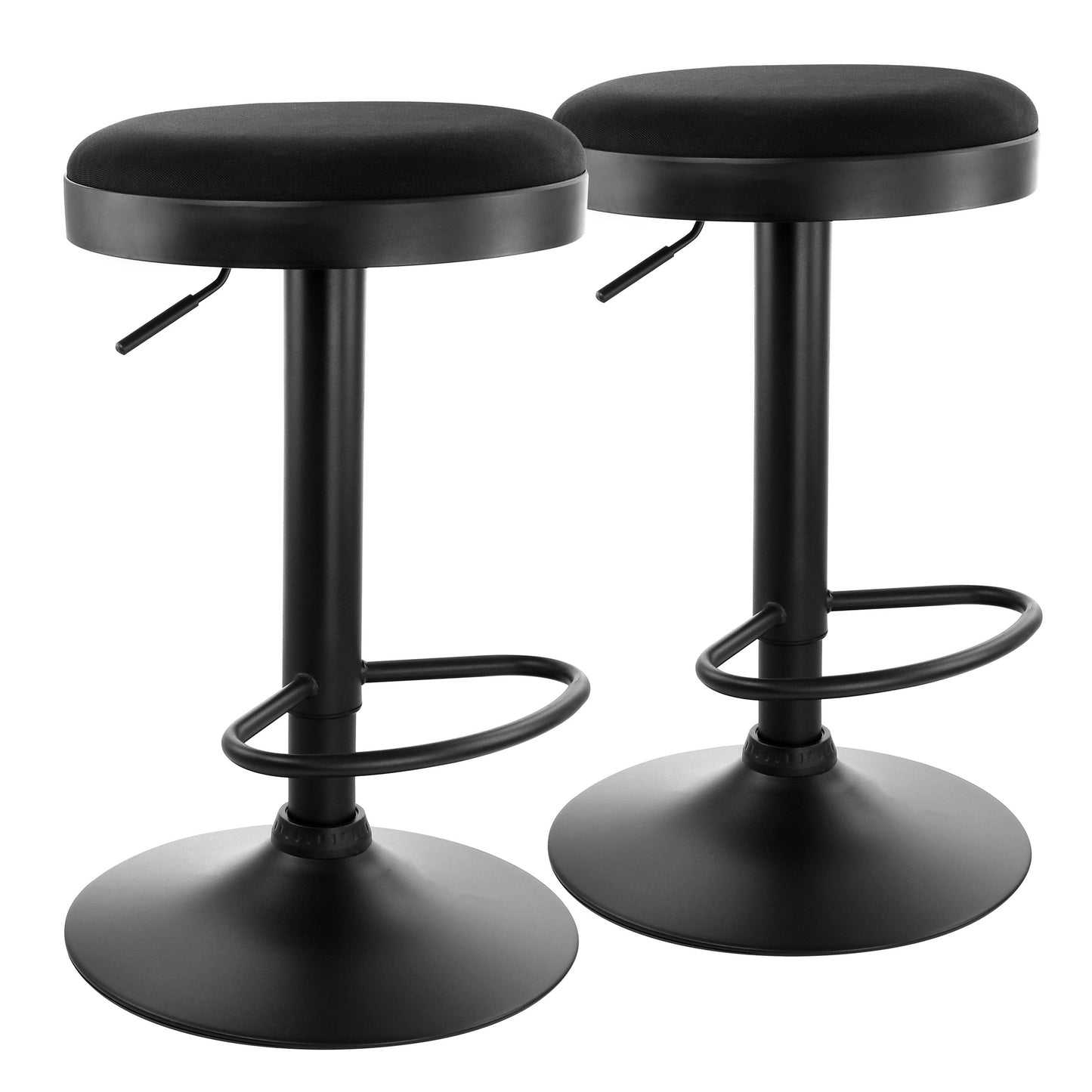 Elama 2 Piece Backless Adjustable Fabric Bar Stool in Black w Black Base