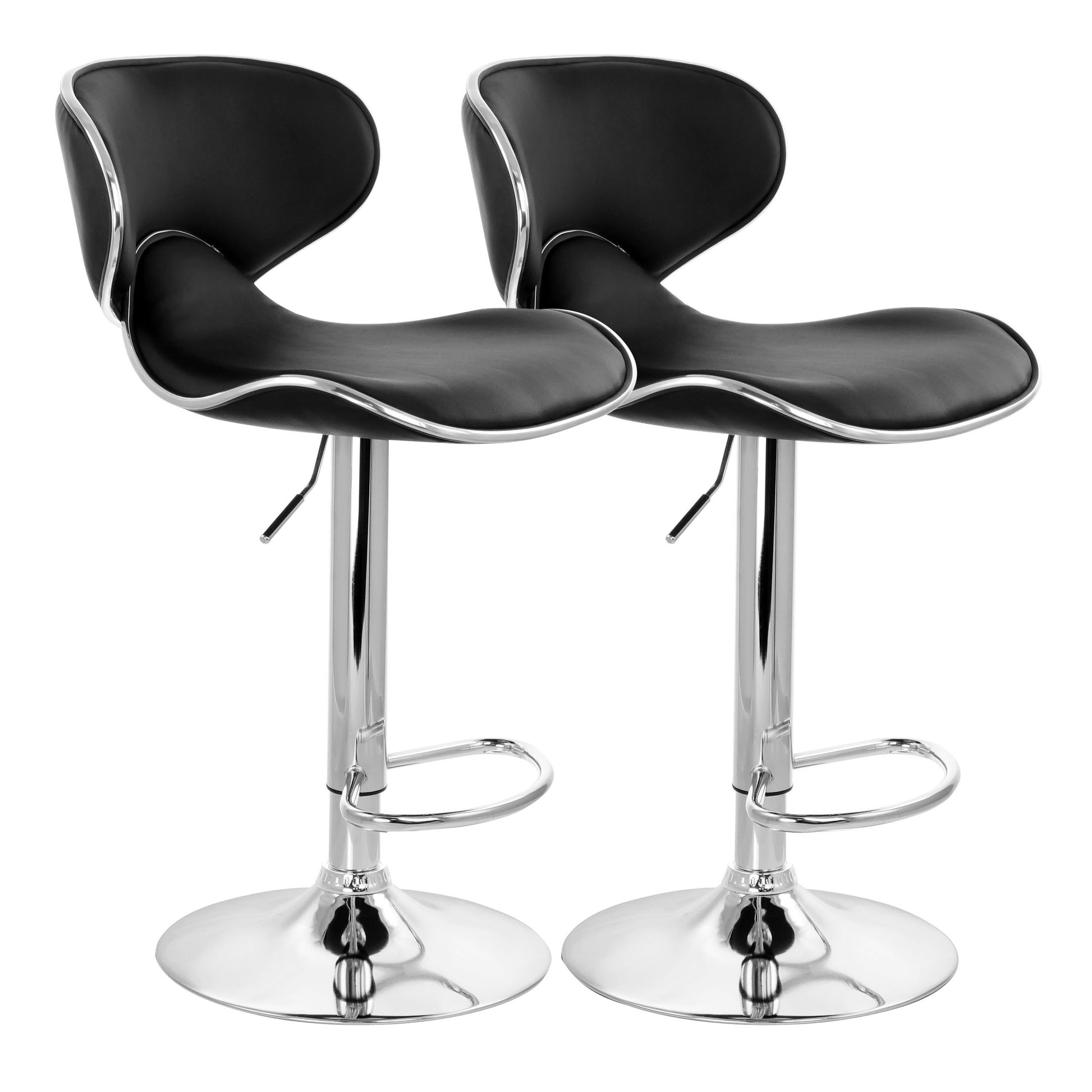 Elama 2 Piece Slim Faux Leather Adjustable Bar Stool in Black w Chrome Base