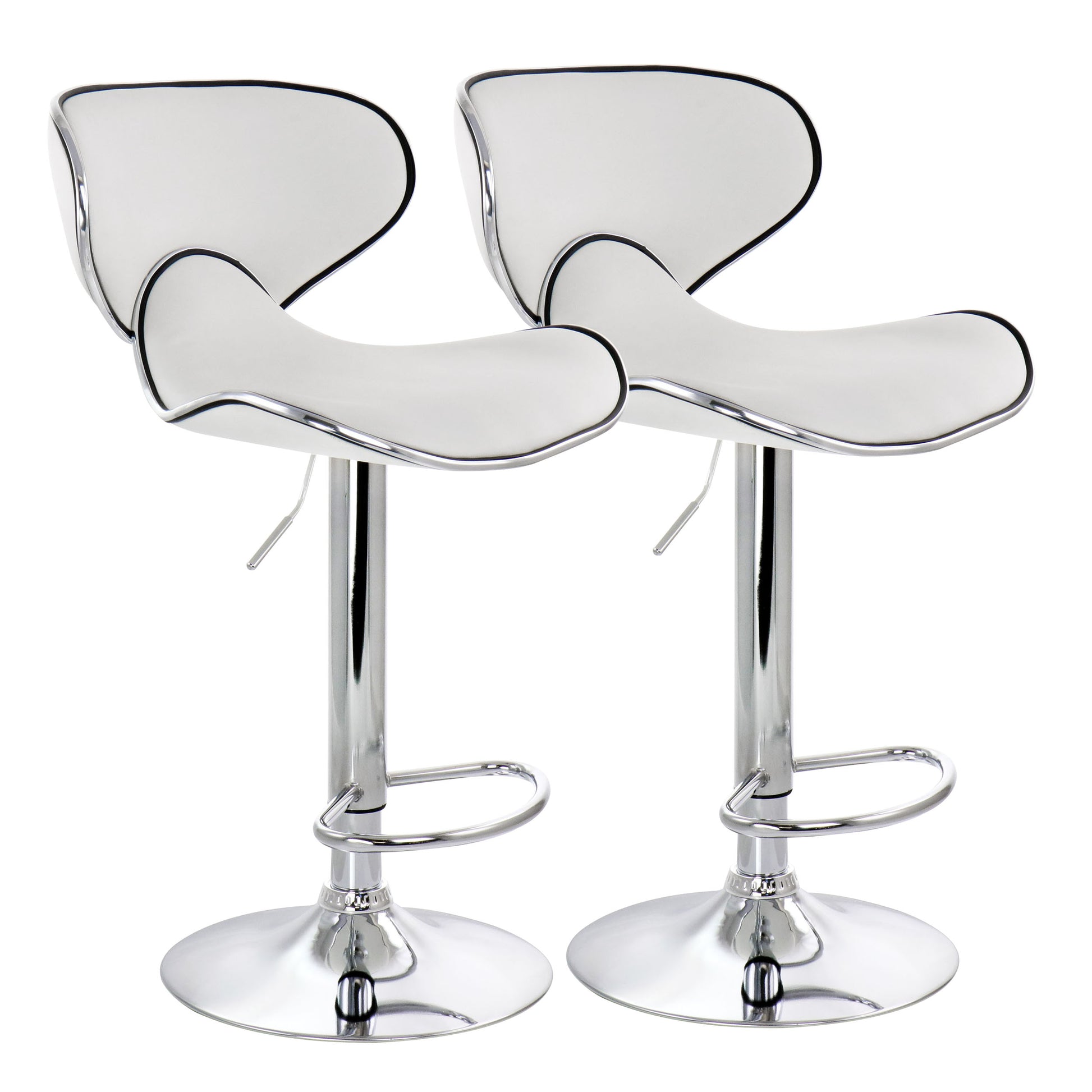 Elama 2 Piece Faux Leather Adjustable Bar Stool in White w Chrome Base