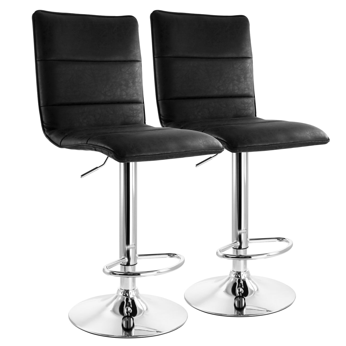 Elama 2 Piece Vintage Faux Leather Adjustable Bar Stool in Black w Chrome Base