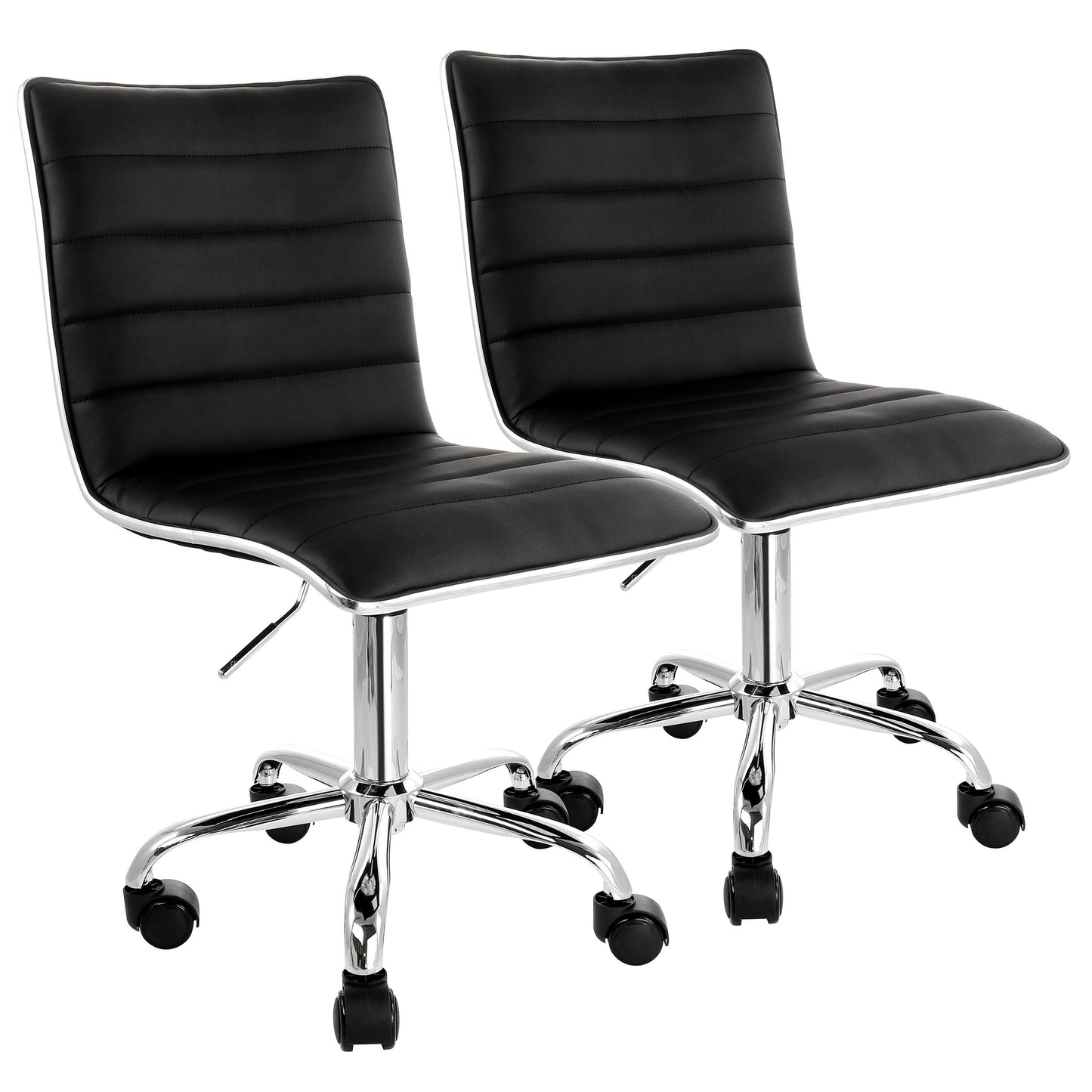 Elama 2 Piece Adjustable Faux Leather Rolling Office Chair in Black & Chrome