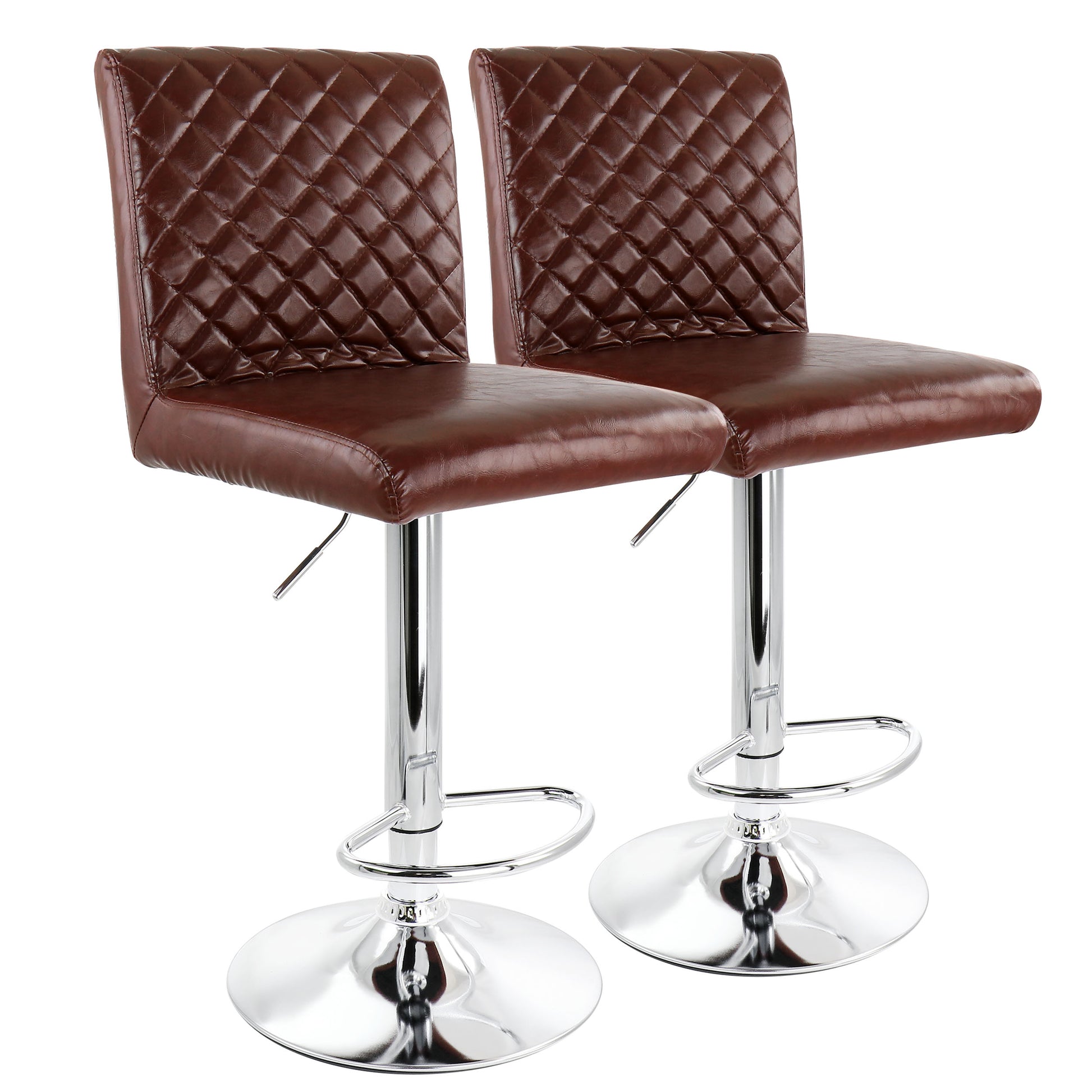 Elama 2 Piece Adjustable Tufted Faux Leather Bar Stool Glossy Cherry w Chrome Ba
