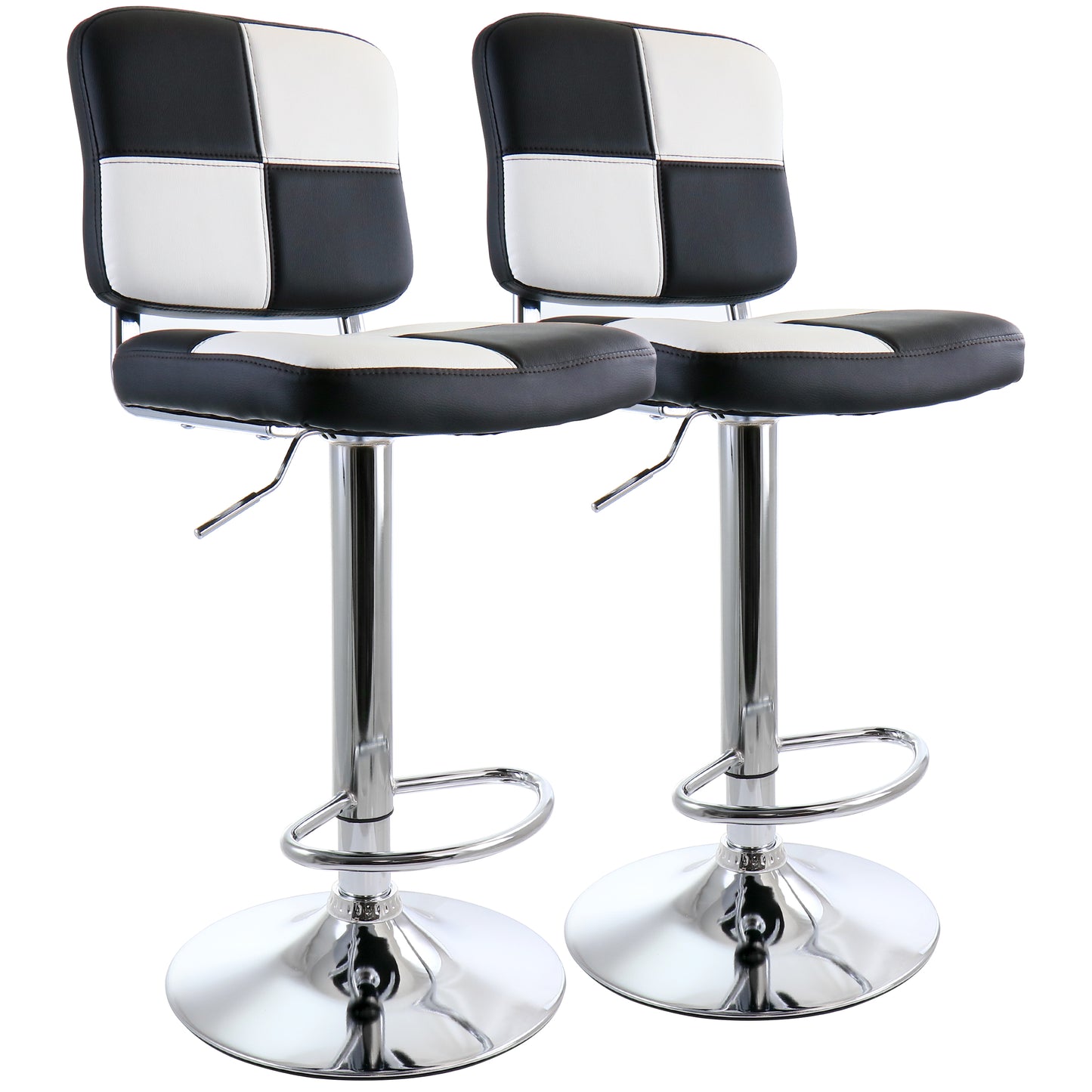 Elama 2 Piece Adjustable Faux Leather Bar Stool Black & White w Chrome Base