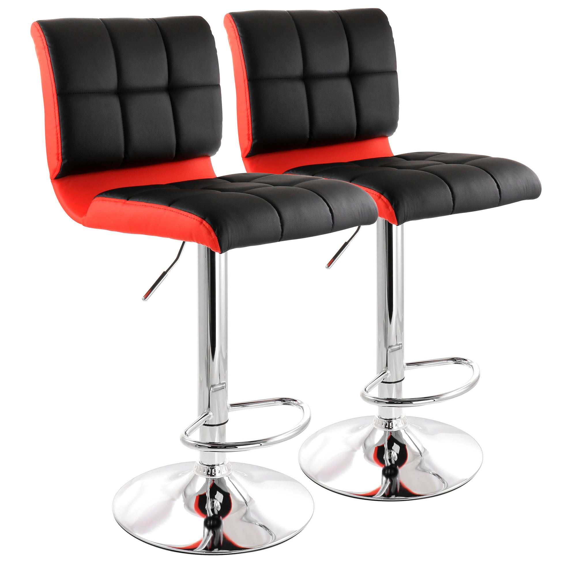 Elama 2 Piece Adjustable Faux Leather Two Toned Bar Stool in Black & Red