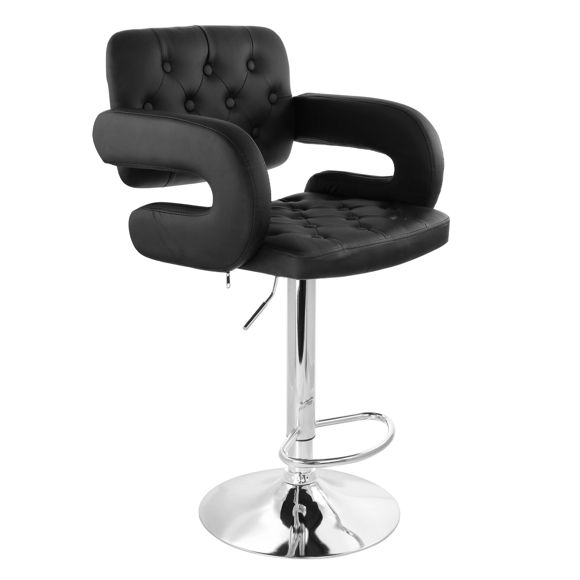 Elama Faux Leather Tufted Bar Stool in Black w Chrome Base & Adjustable Height