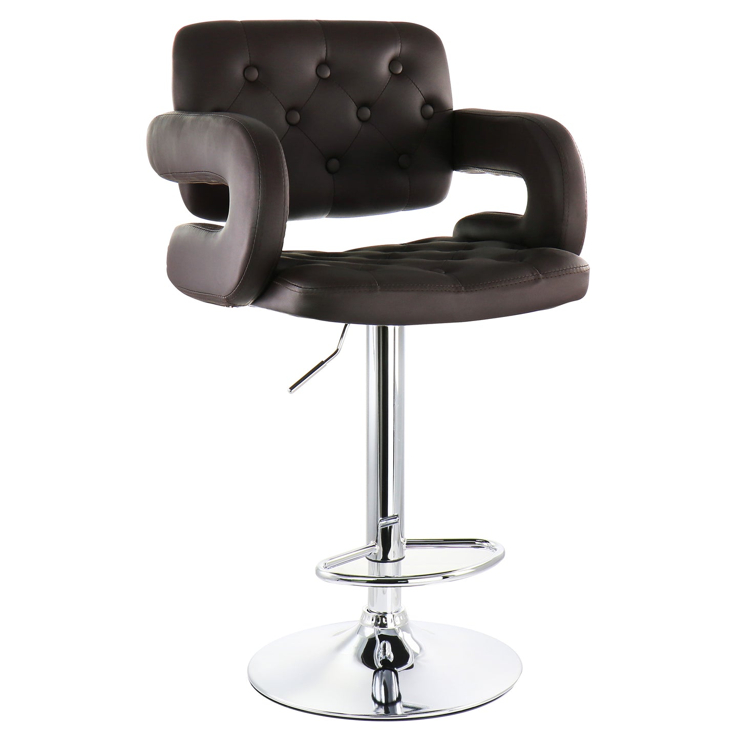 Elama Faux Leather Tufted Bar Stool in Brown w Chrome Base & Adjustable Height