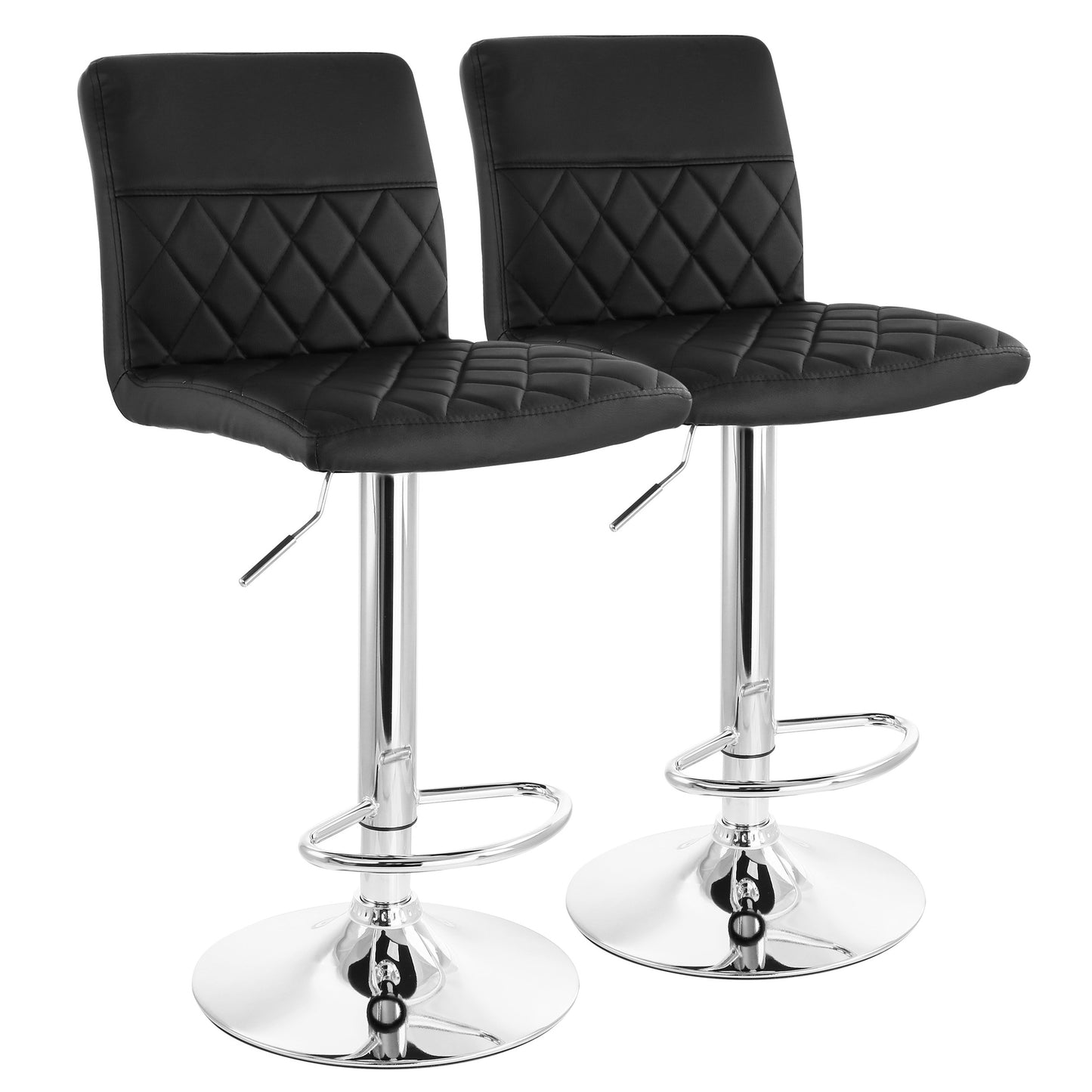 Elama 2 Piece Adjustable Faux Leather Bar Stool in Black w Chrome Base