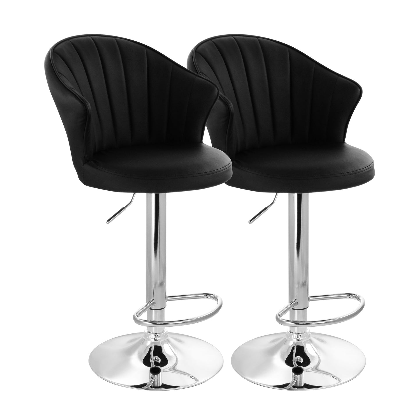 Elama 2 Piece Shell Back Faux Leather Adjustable Bar Stool in Black w Chrome Ba