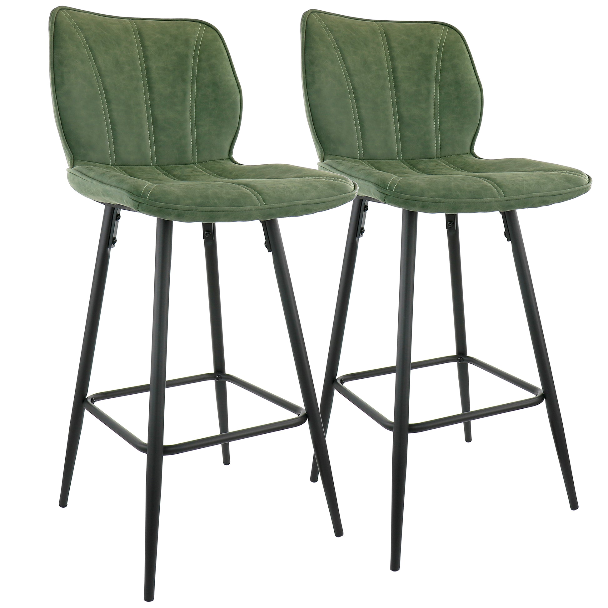 Elama 2 Piece Faux Leather Bar Chair in Green w Metal Legs