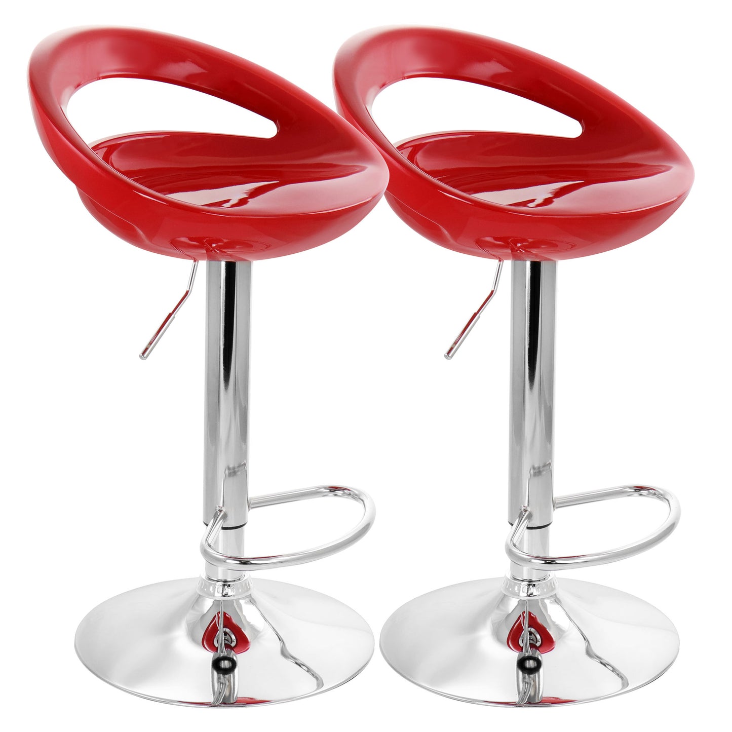 Elama 2 Piece Retro Adjustable Bar Stool in Red w Chrome Base
