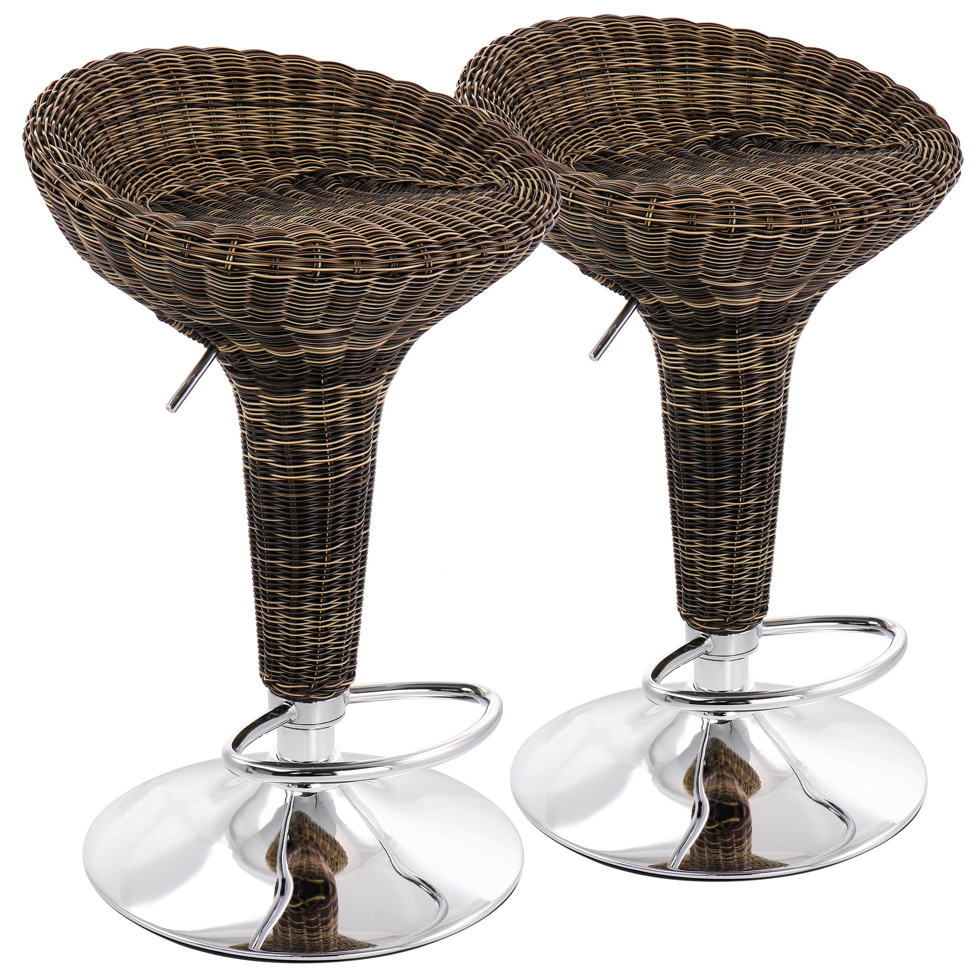 Elama 2 Piece Adjustable Backless Wicker Bar Stool in Brown w Chrome Base
