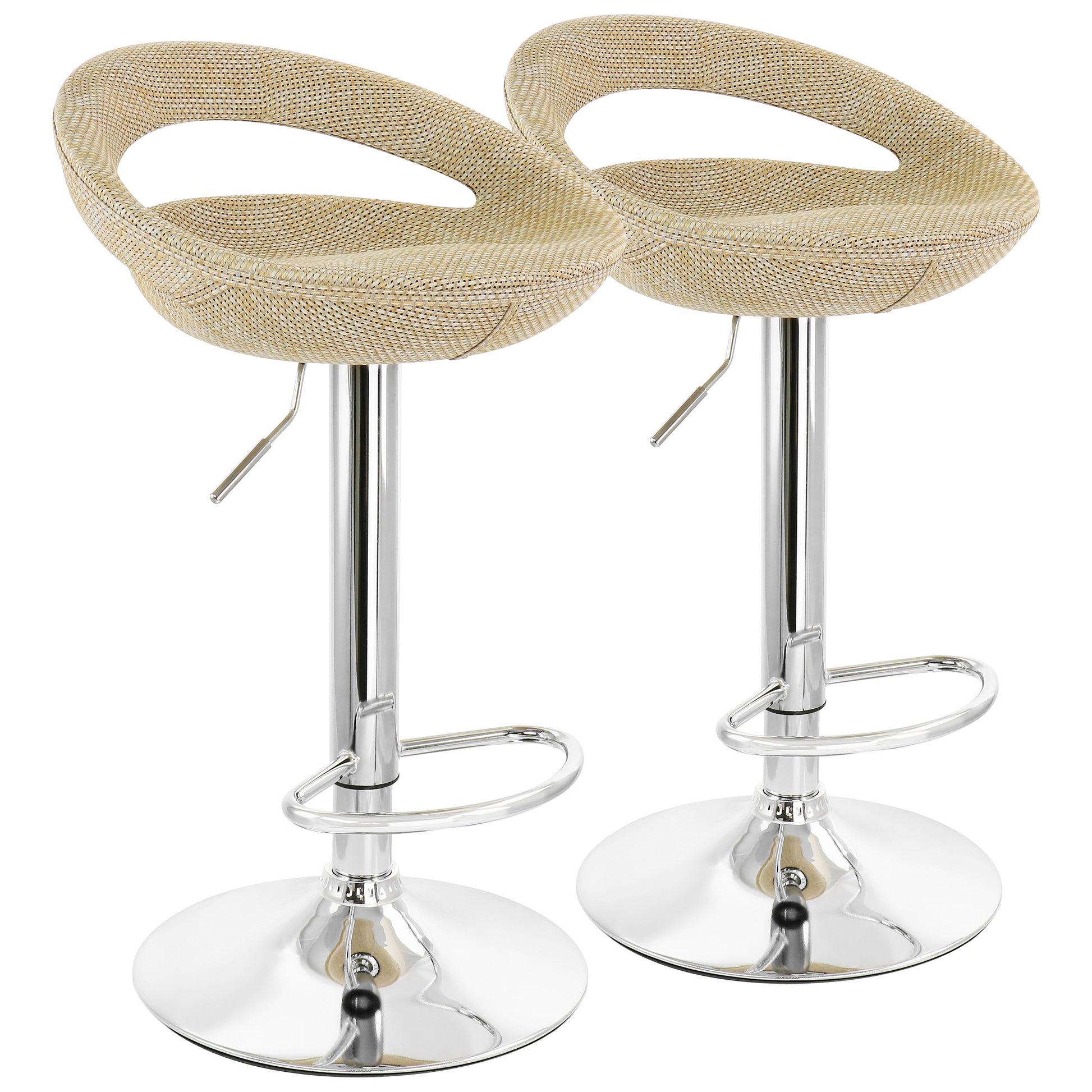 Elama 2 Piece Adjustable Rattan Barstool in Tan w Chrome Base